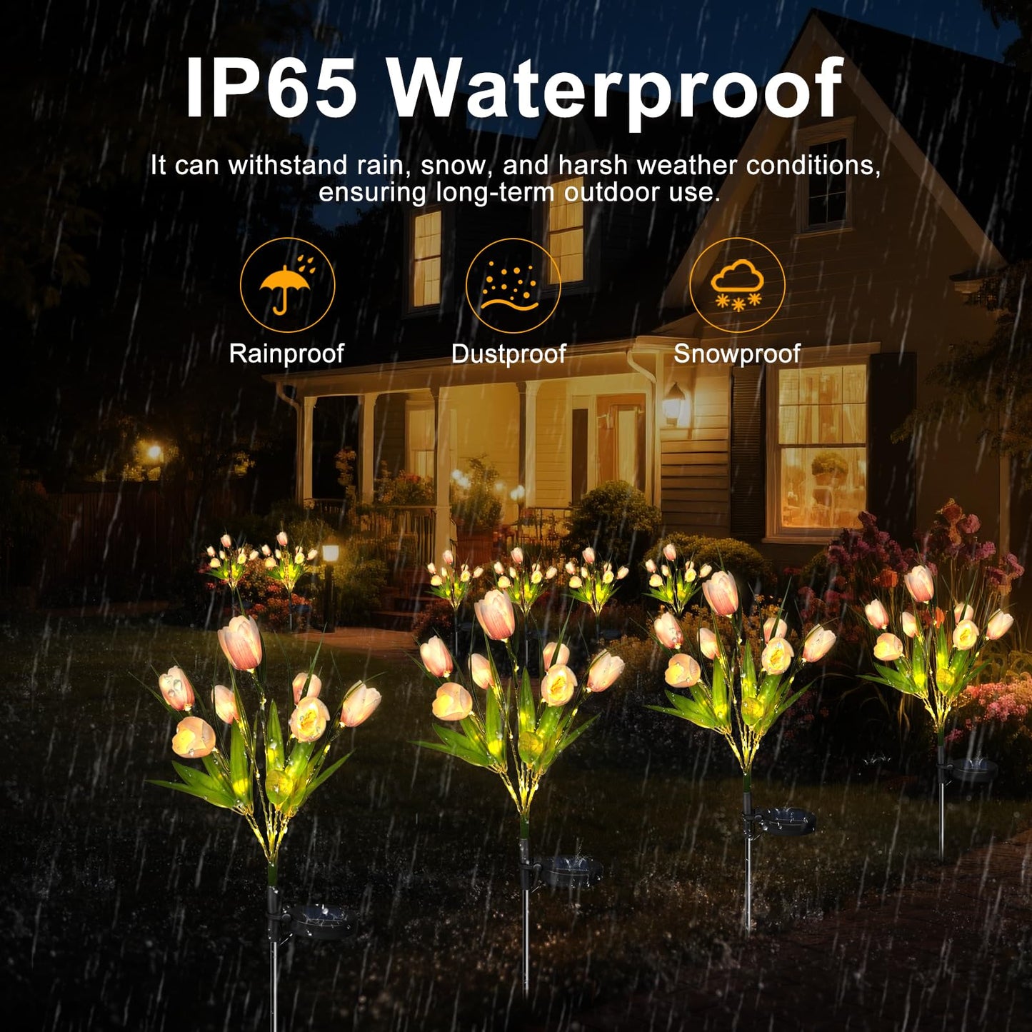 Aolyty Solar Garden Lights Outdoor, Solar Tulip Lights 2 Pack with 14 Tulip Flowers, IP65 Waterproof LED Stake Light for Pathway Patio Yard Landscape