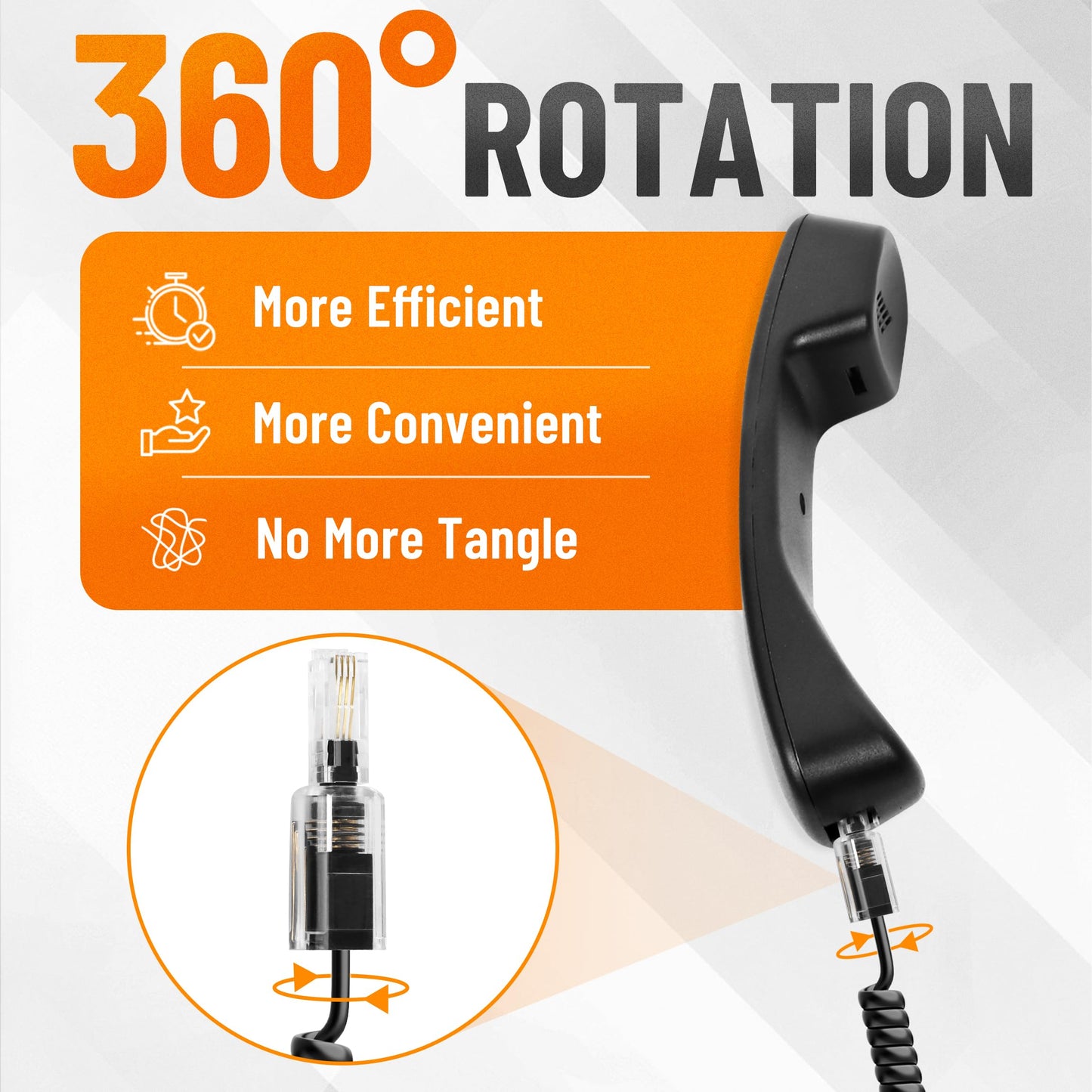 Uvital Telephone Cord Detangler, Wireless Anti-Tangle Telephone Handset Cable 360 Degree Rotating Landline Swivel Cord Untangler (10Pack, Black)