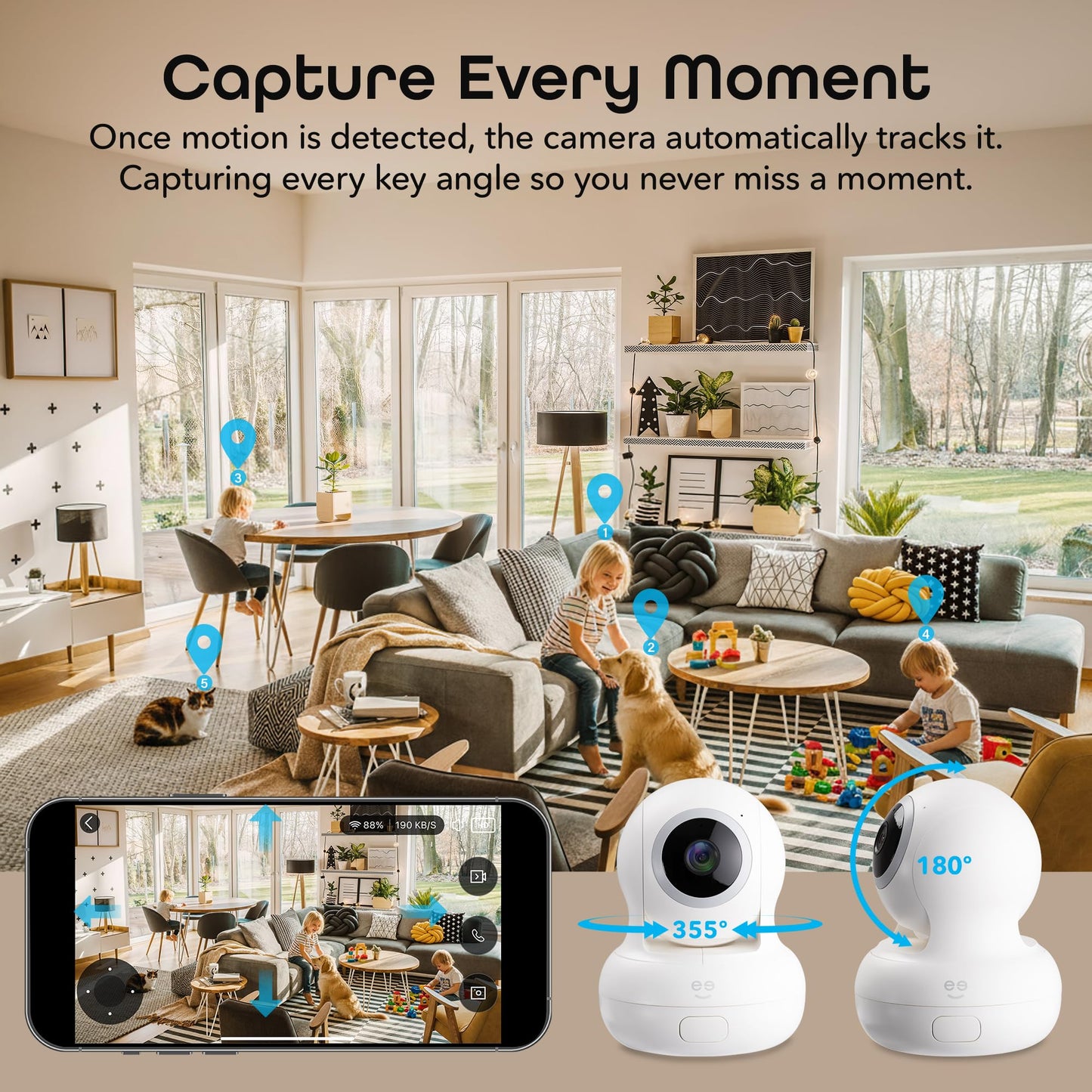 Geeni Sentinel Smart 2K Indoor Security Camera with Auto-Tracking - Dual-Band 2.4GHz & 5GHz WiFi, 2K HD Video, App & Voice Control, Motion Detection