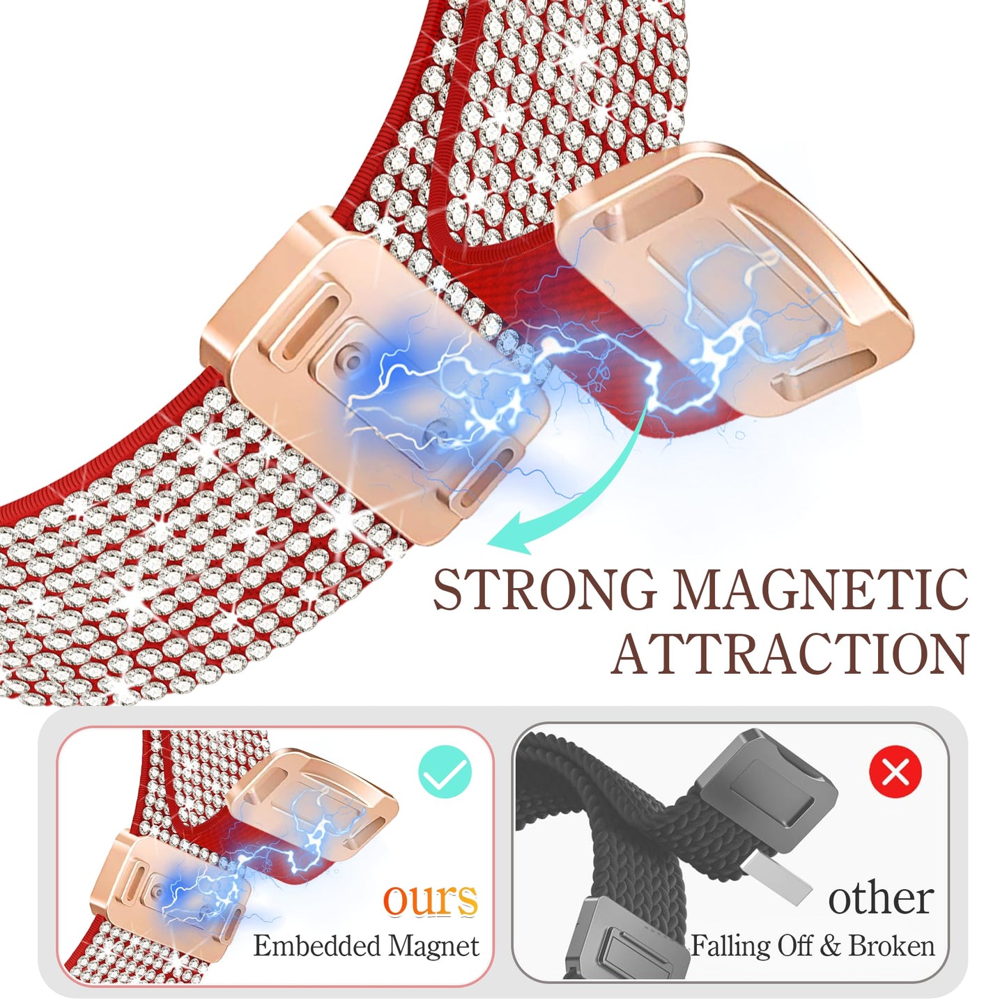 wipalor Sparkly Stretchy Nylon Magnetic Red Band Fit Bling Apple Watch Bands for Women (42mm Series 11/10)41mm 40mm 38mm, Elastic iWatch Bands