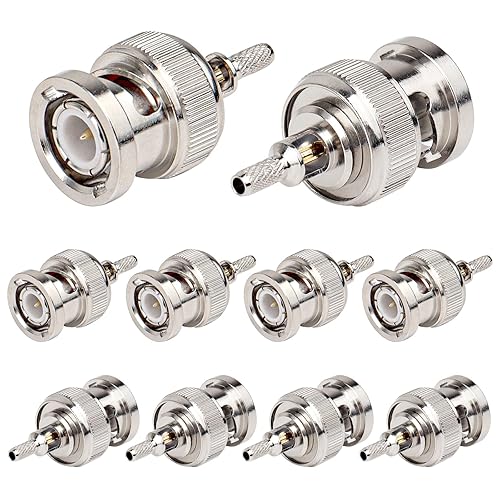 XRDS -RF BNC Crimp Connectors 10PCS, BNC Male Crimp Solder Attachment Connector for RG316 RG174 RG188 RG188A LMR100 Coax Cable