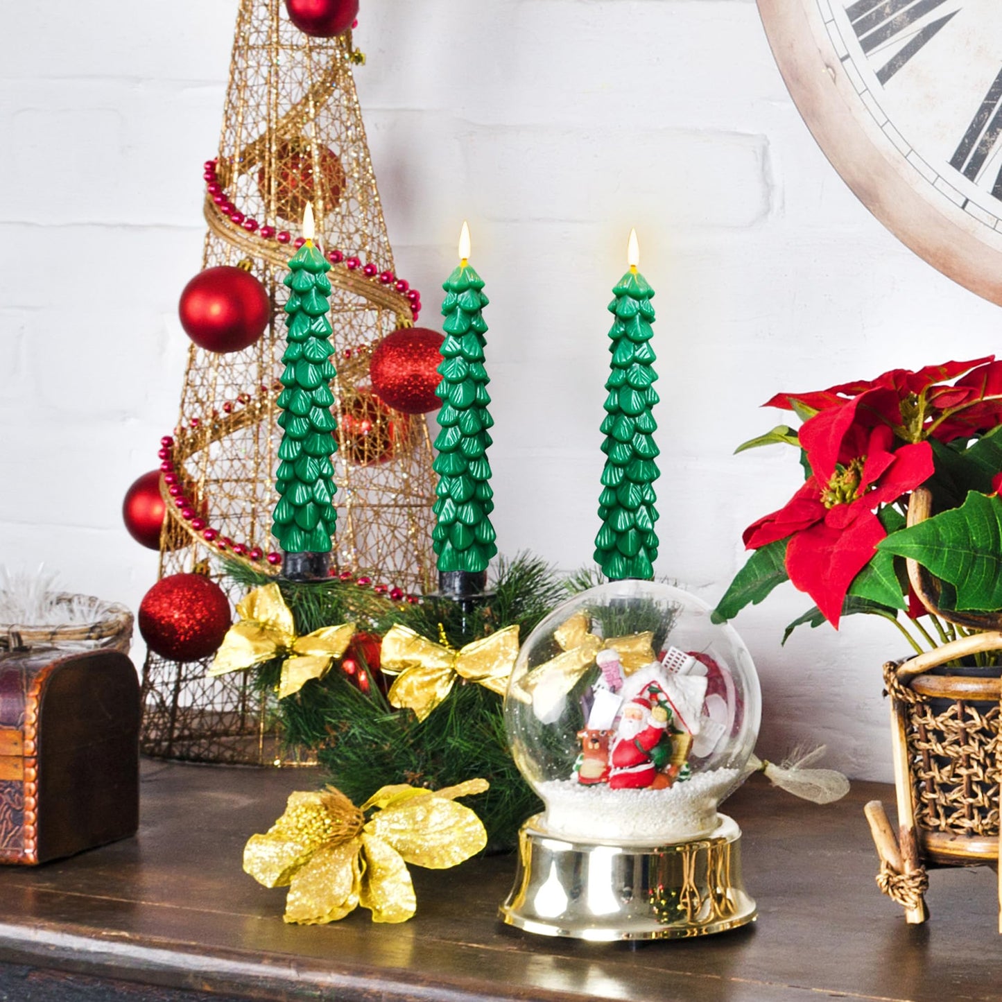 Tecobo 9.5Inches Real Wax Flameless Christmas Tree Taper Candles with Remote Timer, 2Pcs Battery Operated Taper Candles with 3D Wick Warm White