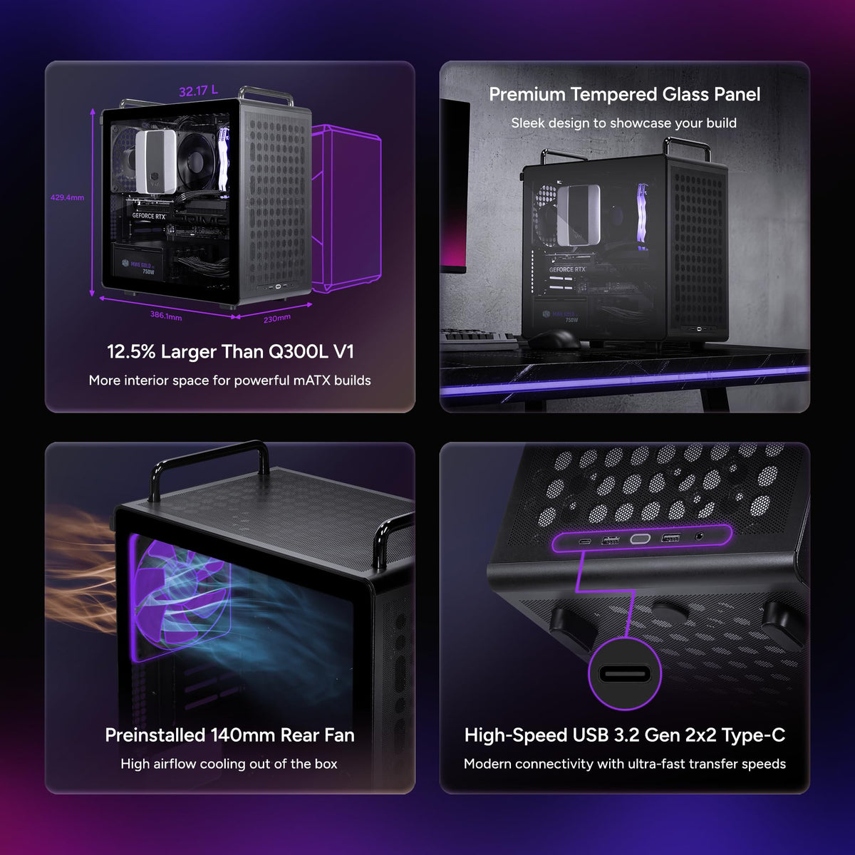 Cooler Master QUBE 340 Micro-ATX PC Case, High Airflow, Tempered Glass