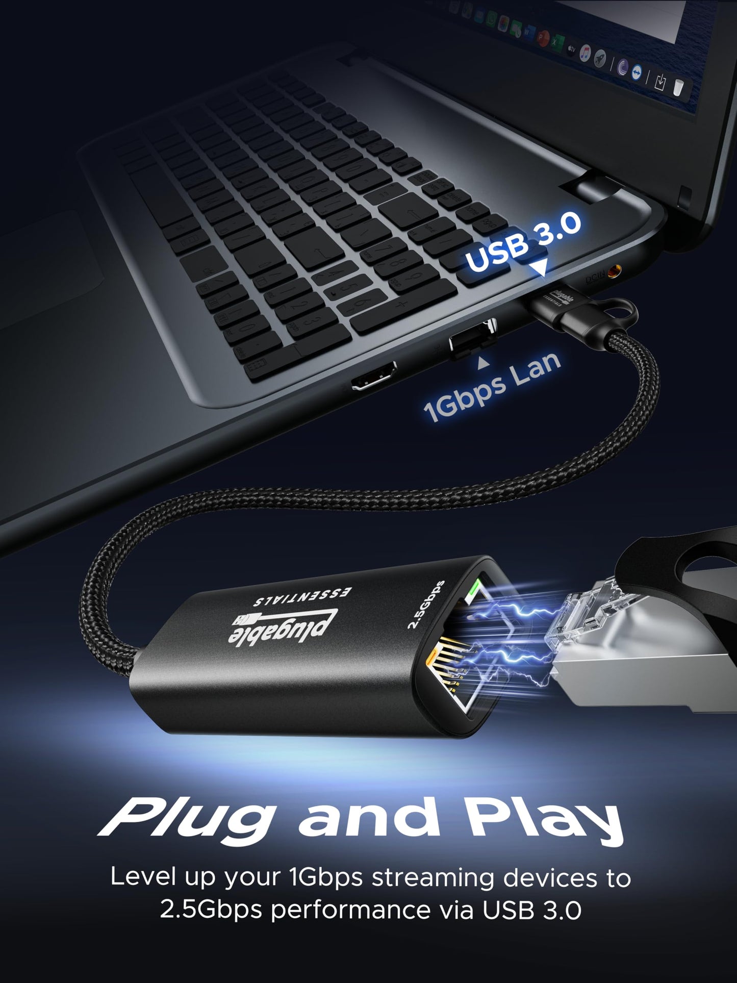 Plugable 2.5Gbps USB C to Ethernet Adapter, USB Ethernet Adapter for Laptop