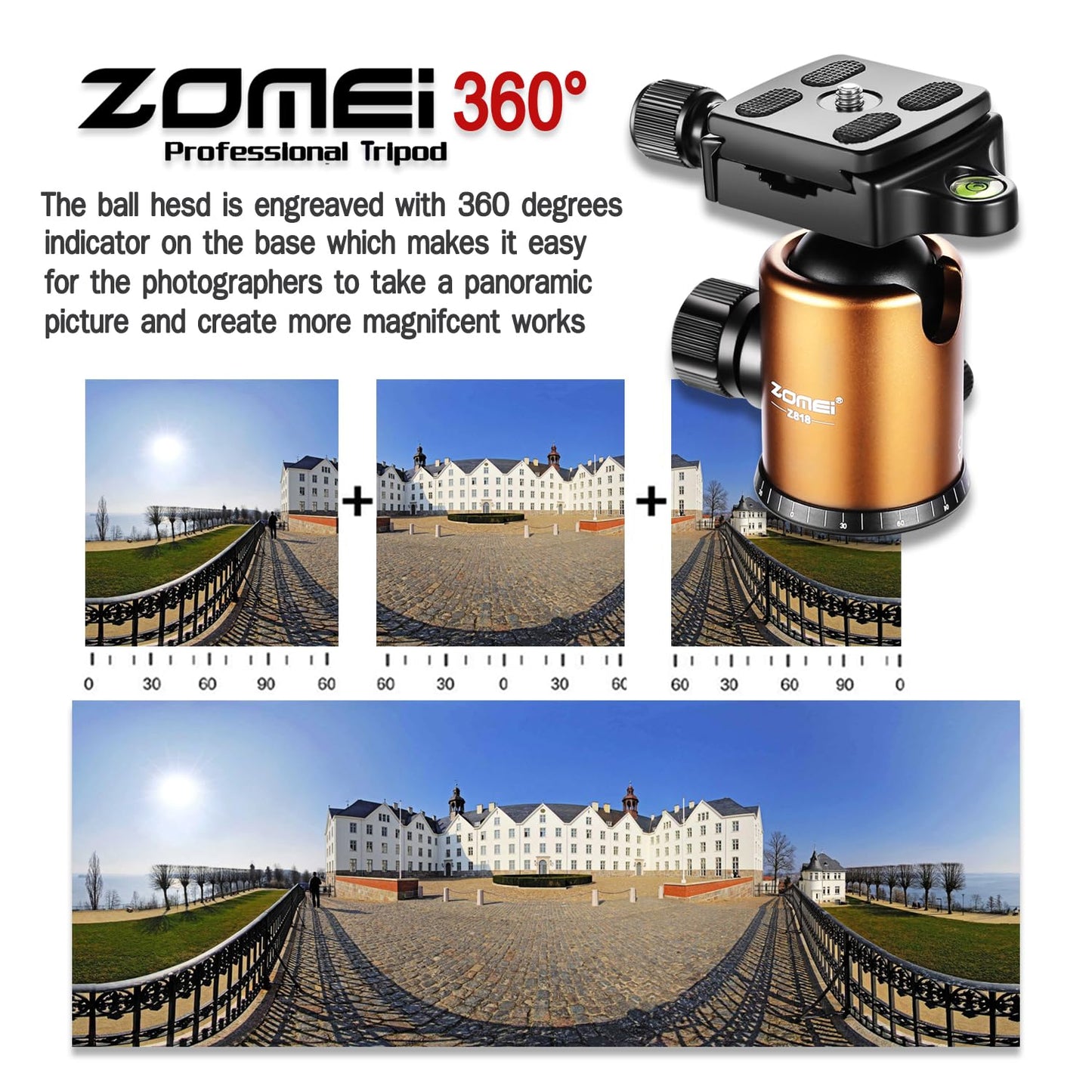 ZOMEI Tripod,Camera Tripod,Lightweight Camera Travel Z818 Tripod Aluminium Alloy Monopod with 360 Panorama Ball Head Quick Release Plate Ball for DSLR