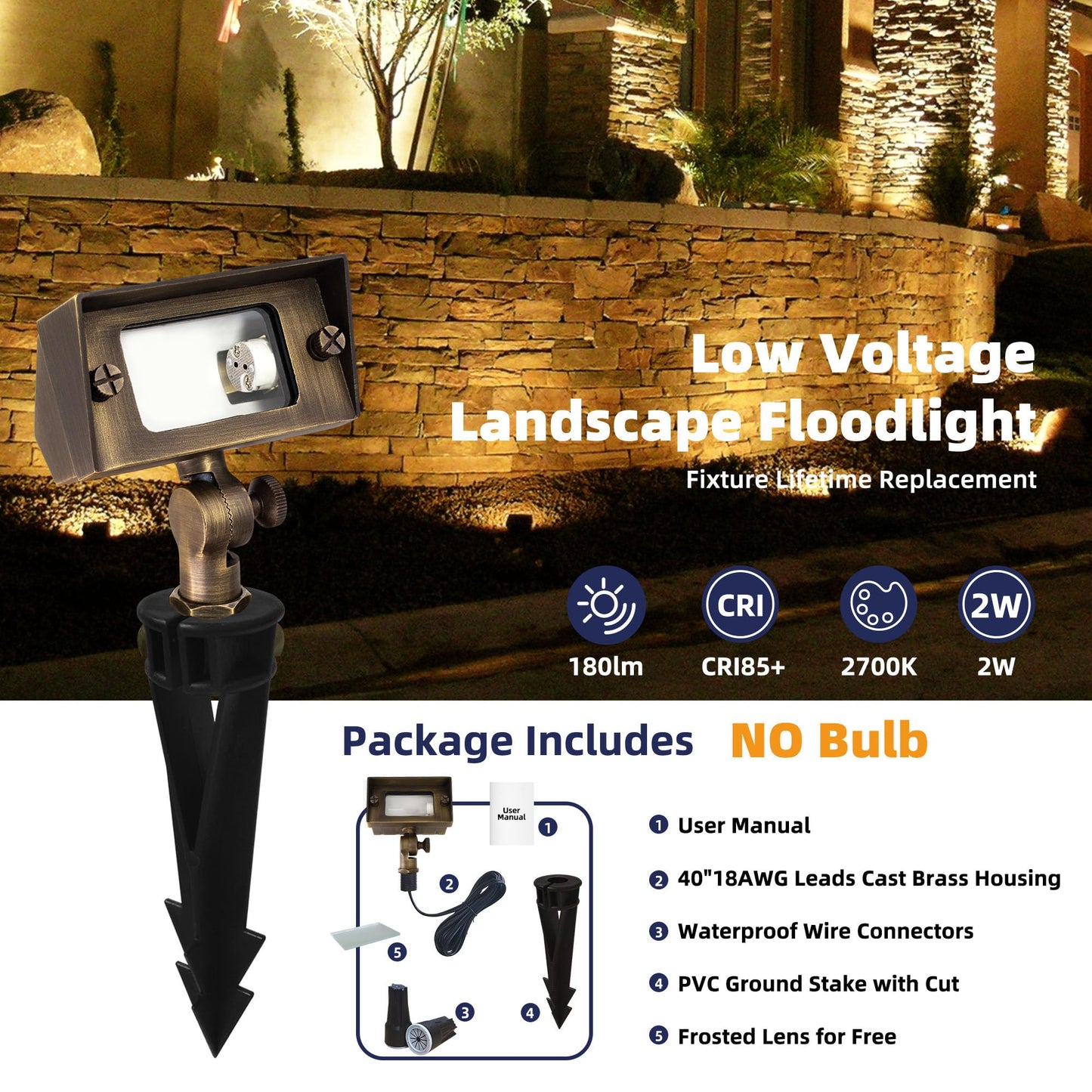 COLOER Cast Brass 12V Flood Light, Low Voltage Flood Light Outdoor with Adjustable Knuckle Mount, Without Bulb, Waterproof Landscape Lighting