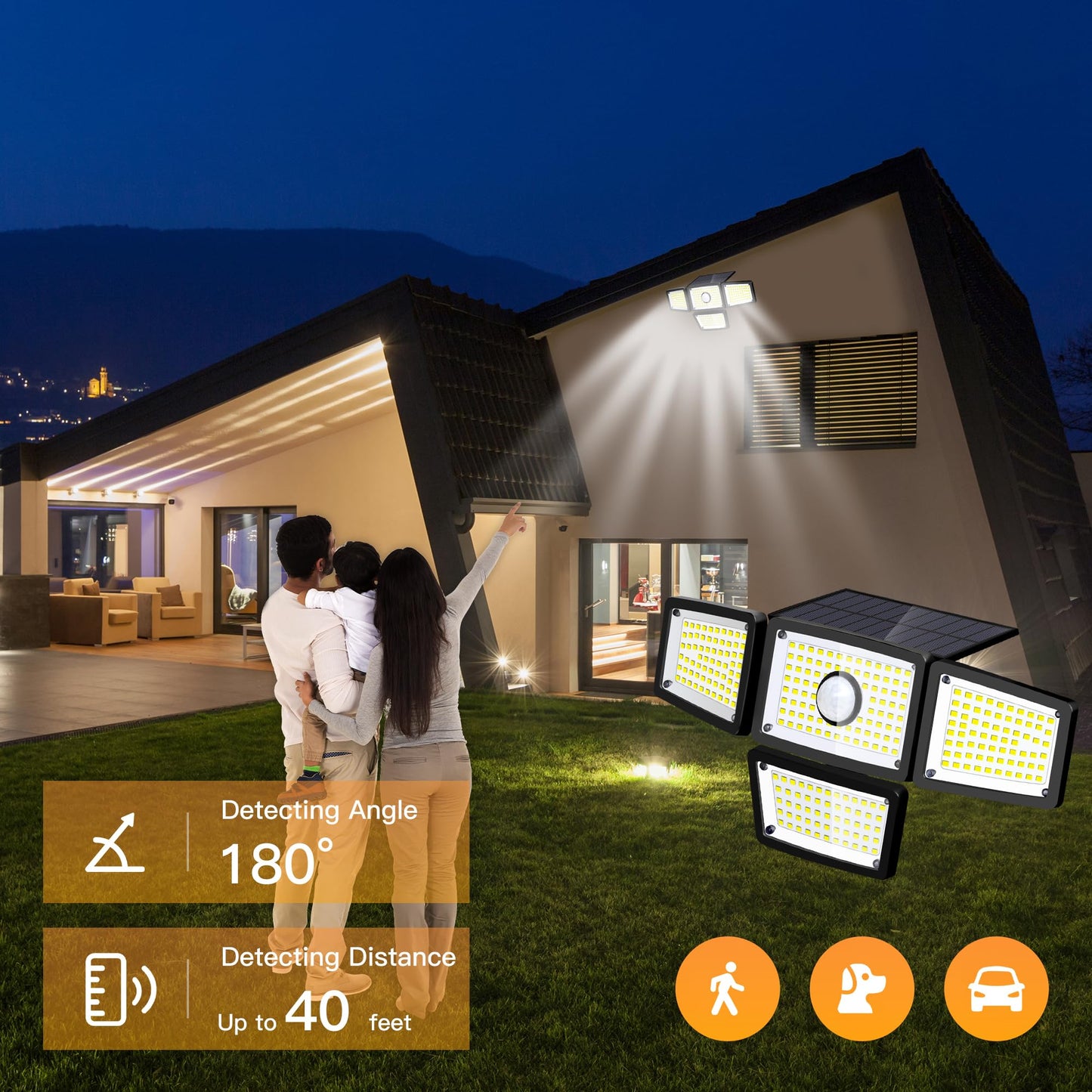 FAXBOX 4 Heads Sensor Lamp Solar, Motion Sensor Outdoor Lights 3000LM, 283 LED,6500 K, Motion Sensor, IP65 Waterproof, 270° Wide Angle, Security