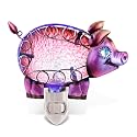 Puzzled Glass Pig Night Light - Decorative Glass Art Animal Night Light for Kids with On and Off Switch, Cute Lamp for Nursery Room, Perfect Plug in
