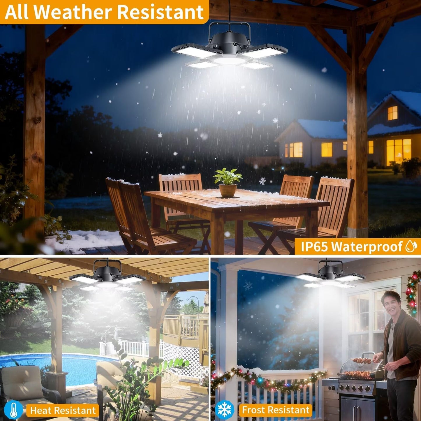 Auzev Solar Shed Light Indoor Outdoor Upgrade 176 LED 4 and 1 Heads Solar Powered Motion Sensor Pandent Daytime Work Lights with 4 Modes Remote