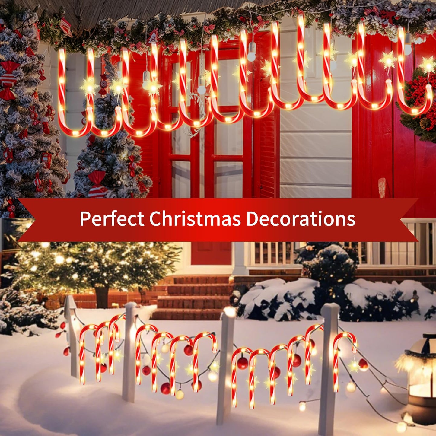 MOUOUSO Solar Christmas Candy Cane Lights, Outdoor Waterproof Pathway Stake Lights with 8 Modes, Solar Lights for Outside Yard Walkway Garden