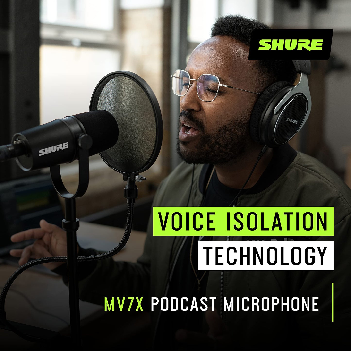 Shure MV7X XLR Dynamic Microphone - Voice-Isolating Cardioid Mic for Podcasting, Vocal Recording & Broadcasting, All-Metal, Black