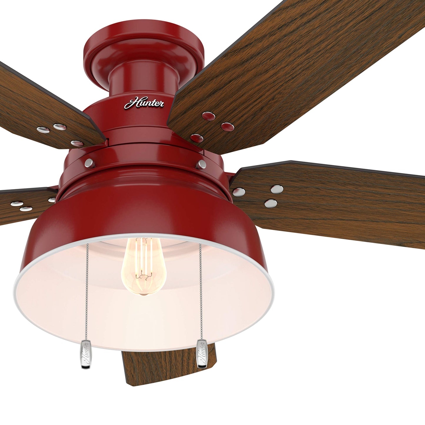 Hunter Fan 52 inch Low Profile Barn Red Indoor/Outdoor Ceiling Fan with Light Kit (Renewed)