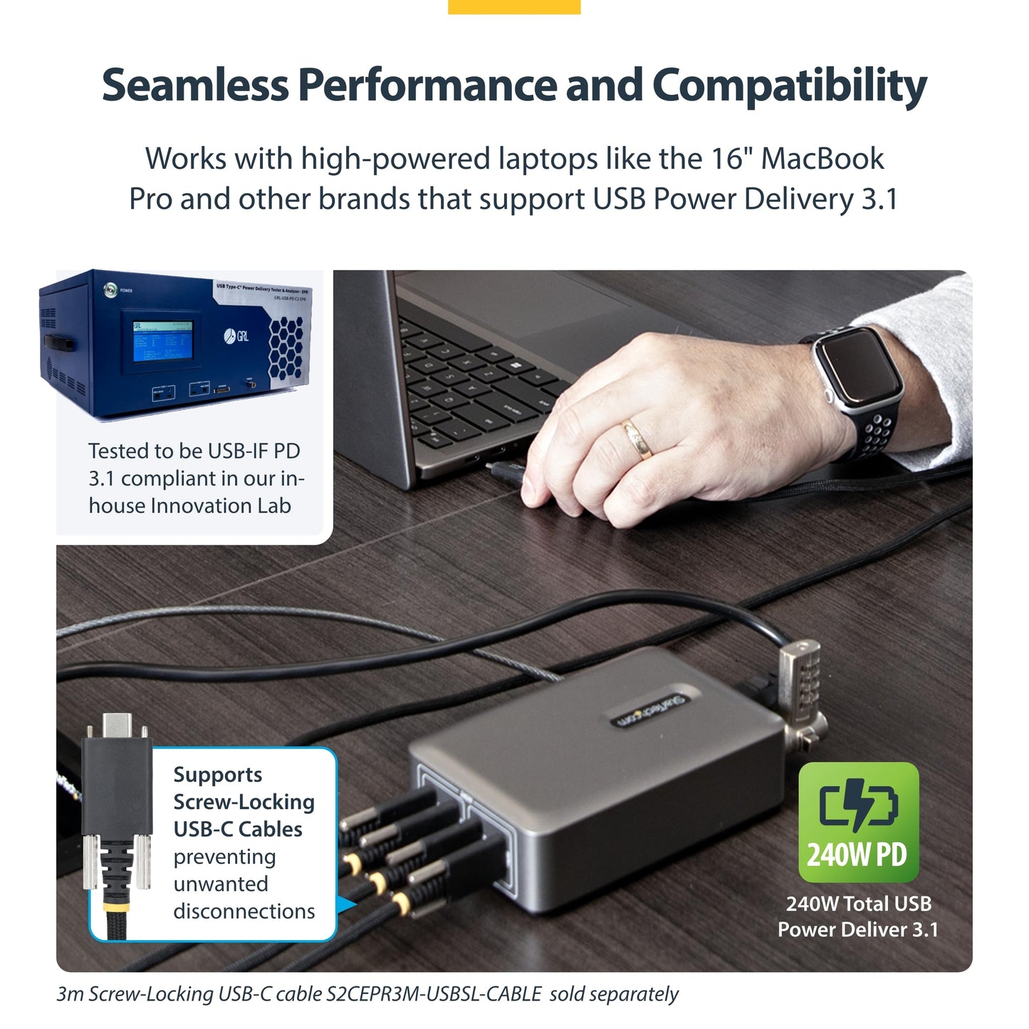 StarTech.com 4-Port USB-C Charging Station, 240W GaN Charger Block for MacBook Pro/Air, iPhone 16/15/Pro, iPad Pro, Dell XPS, Pixel and More