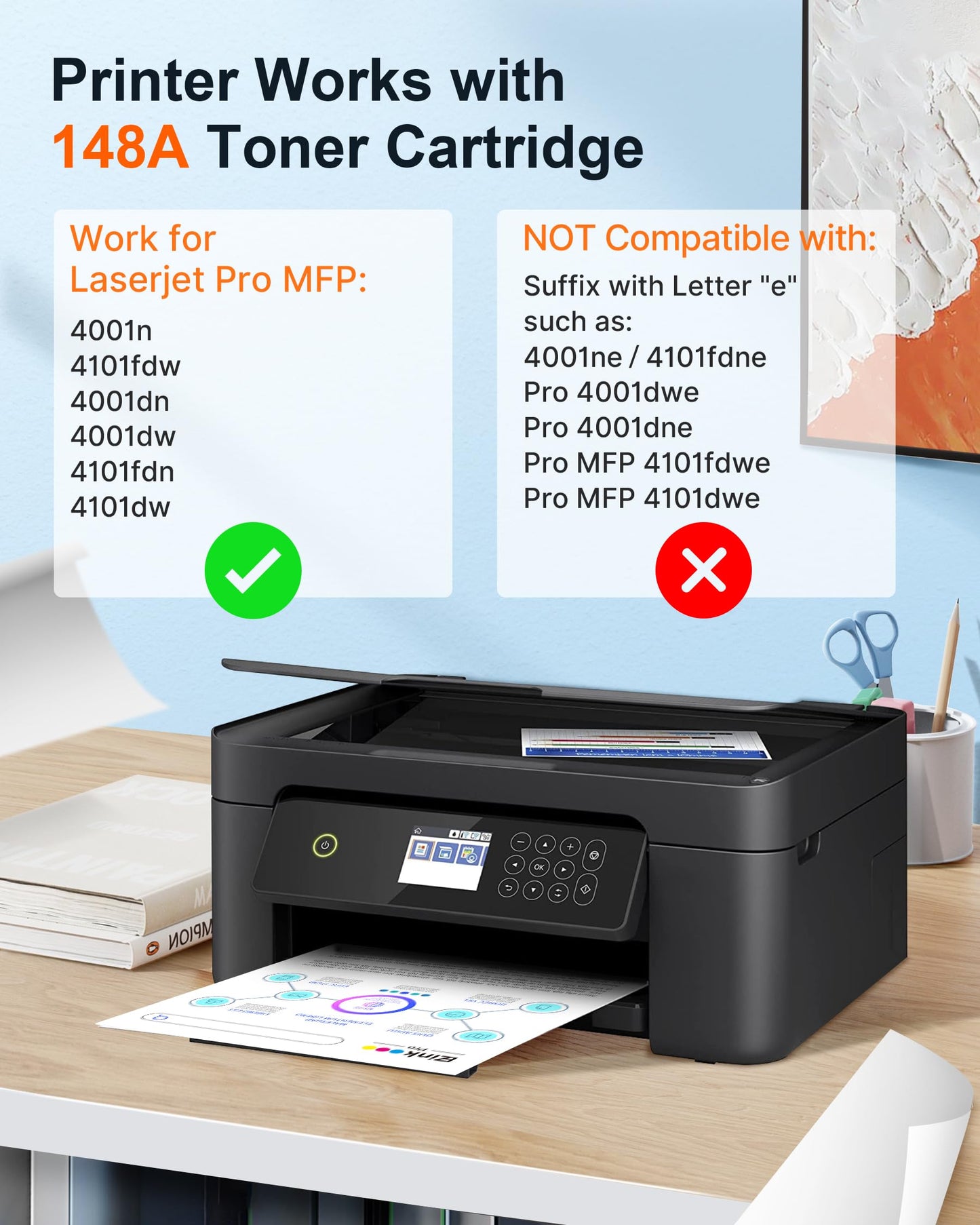 E-Z Ink Pro 148A Toner Cartridge 4001n 4101fdw Replacement for HP 148A Toner Cartridge W1480A 148X W1480X to Use with HP LaserJet Pro 4001n 4101fdw