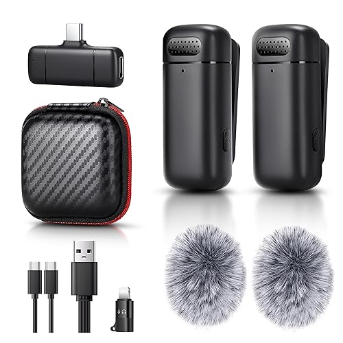 Sunnymark Mini Wireless Lavalier Microphone for iPhone/Android/Laptop, Plug & Play mini Mic with USB C Receiver and Lightning Adapter, Noise Reduction