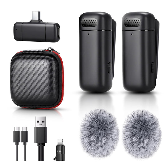 Sunnymark Mini Wireless Lavalier Microphone for iPhone/Android/Laptop, Plug & Play mini Mic with USB C Receiver and Lightning Adapter, Noise Reduction