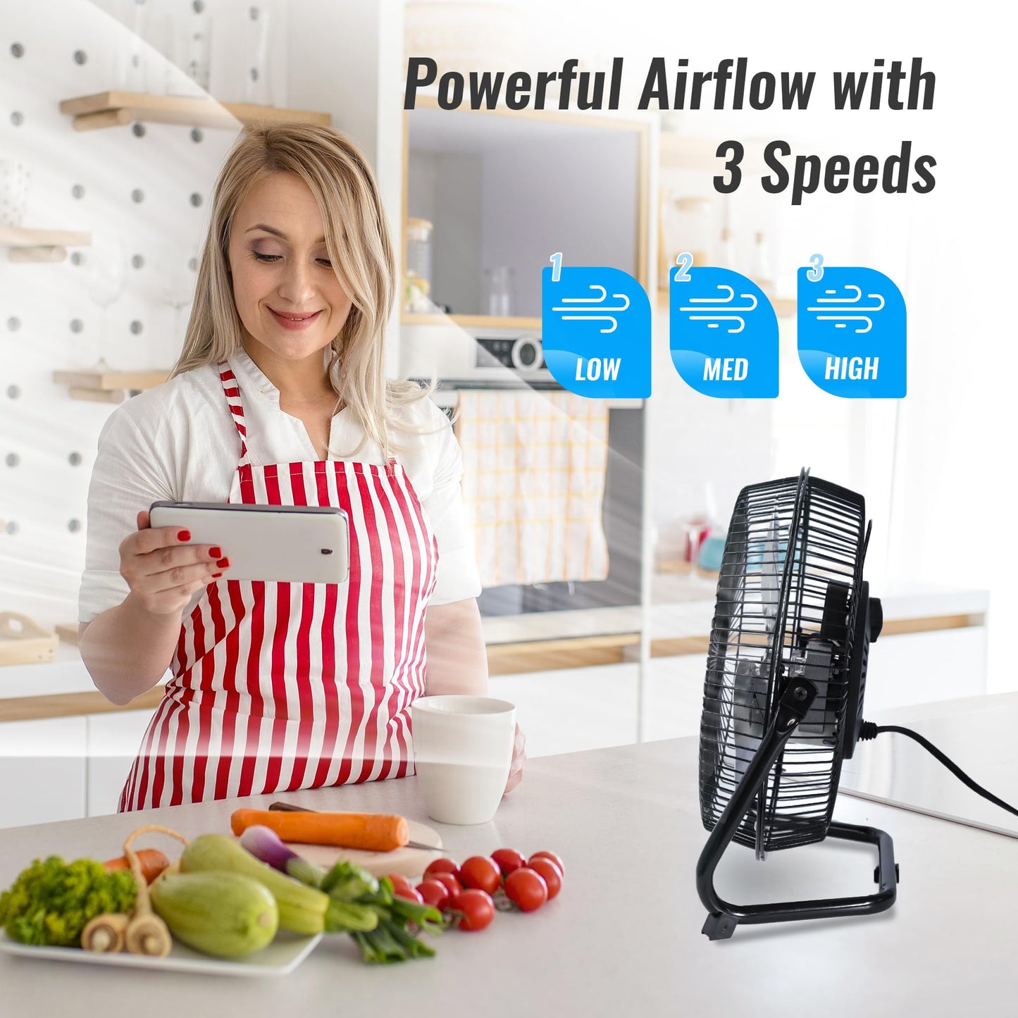 BEYOND BREEZE 9 Inch Metal Floor Fan with Upgraded Airflow, Black