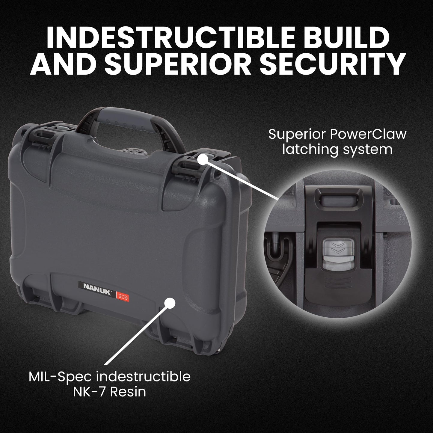 NANUK 909 Travel Hard Case with Customizable Cubed Foam - Waterproof Camera Case, 12.6” x 9” x 4.4”, Lightweight, Lockable, Dustproof