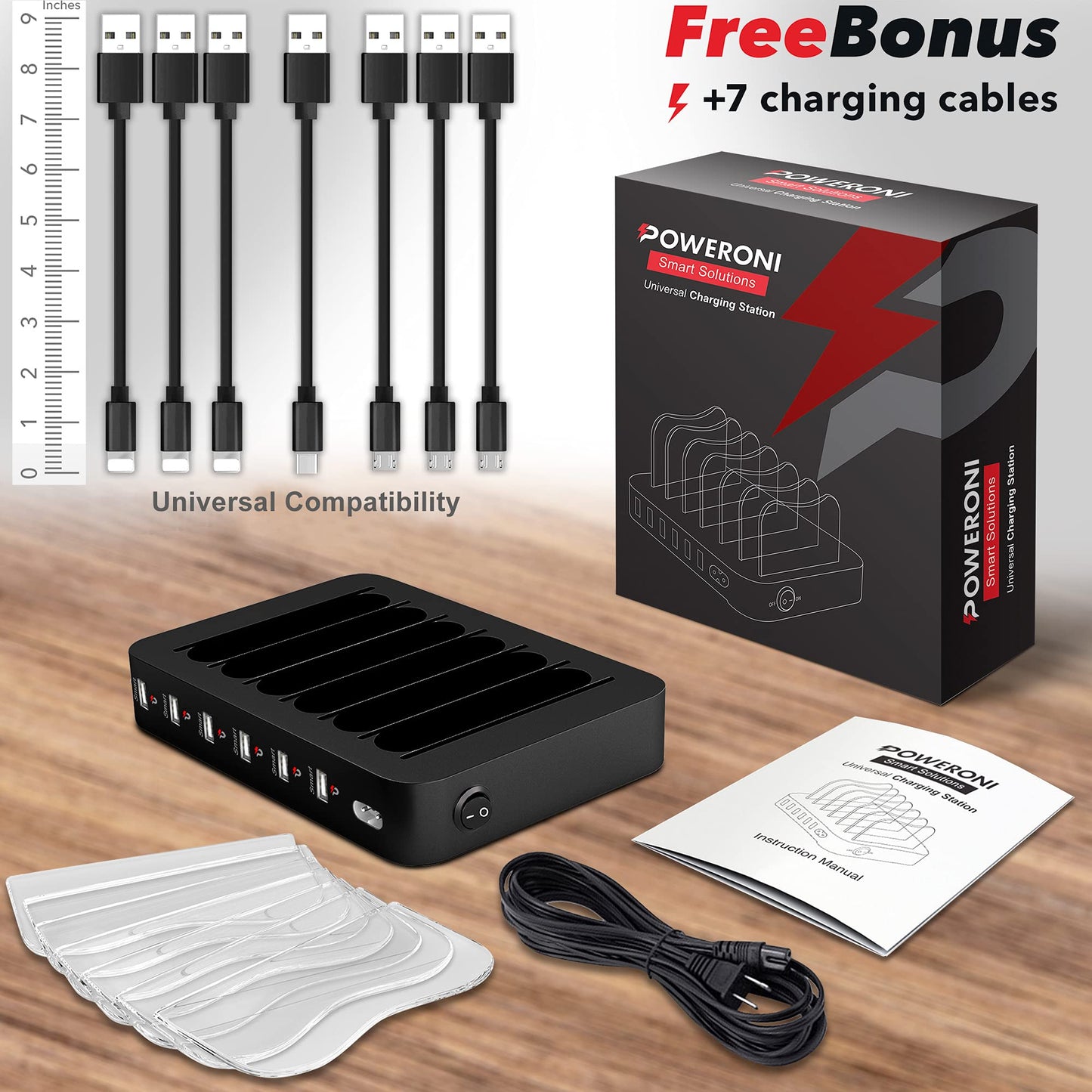 USB Charging Station - 6 Port Universal Charging Station for Multiple Devices - Multi Device Charger Dock - Compatible with Apple, iPad, iPhone
