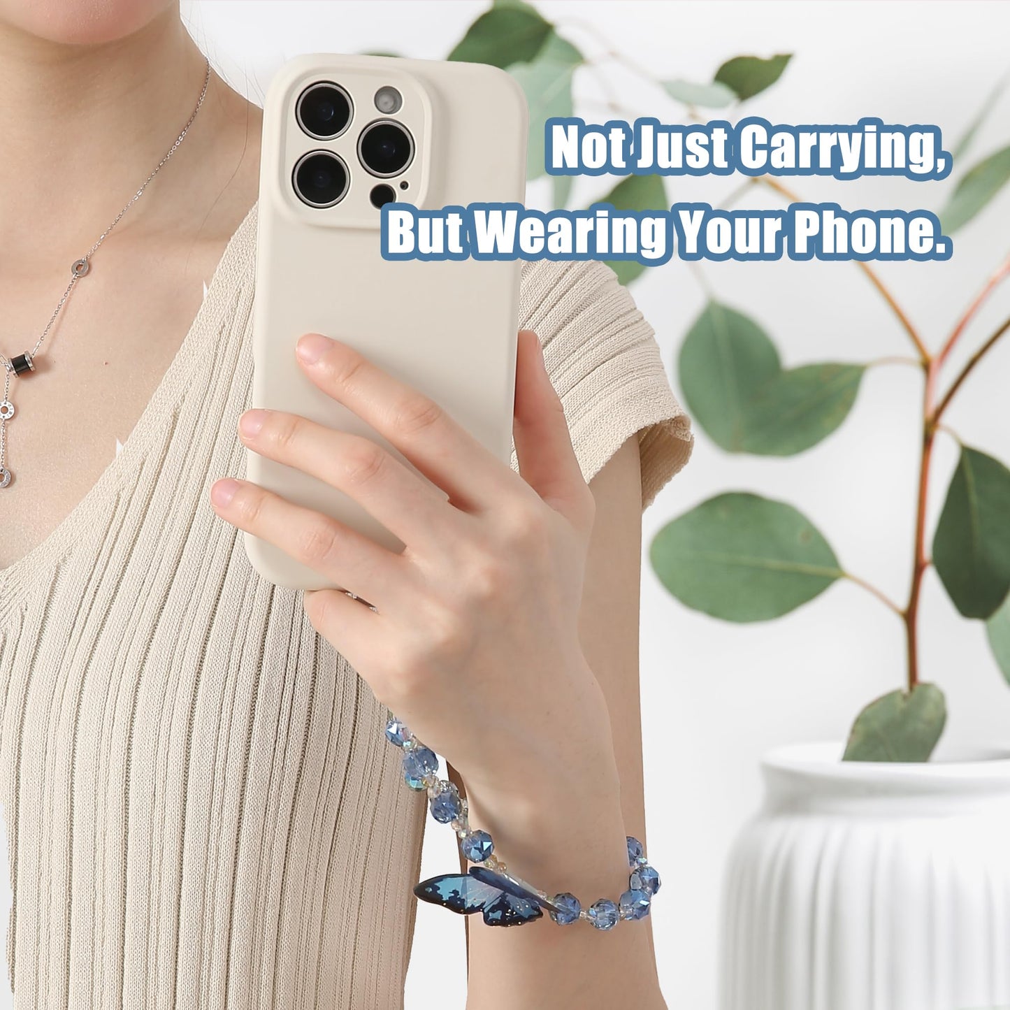 Phone Charm with Beaded Crystals, Anti-Theft Phone Strap, Hands-Free & Detachable Cellphone Lanyard, Cellphone Chain Wristlet with Tether Tab, Charms
