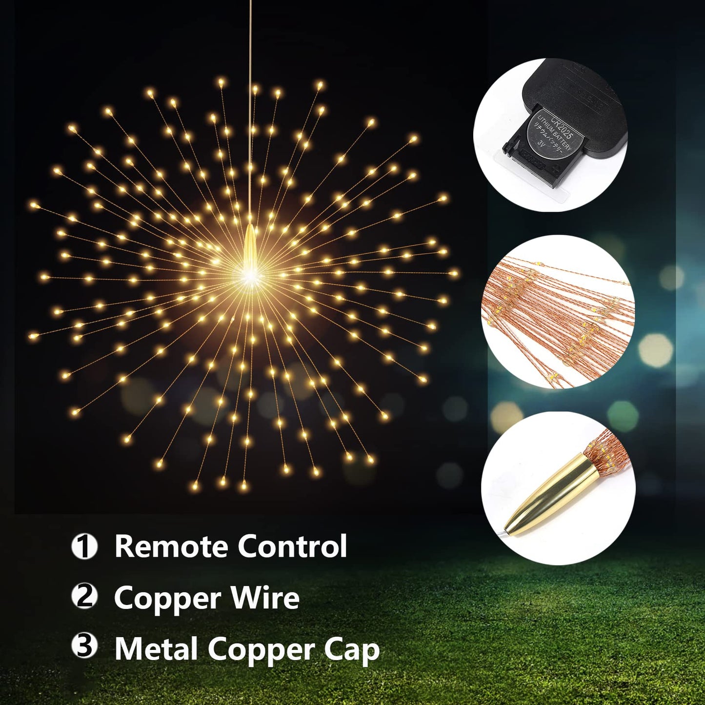 2 Pack Hanging Decor Lights,200 LED Battery Powered Fairy Light, Fireworks Light with Remote, Waterproof Starburst Lights for Gardens Courtyards