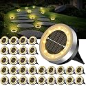Mini Solar Ground Lights Outdoor 32 Pack Waterproof Upgraded Anti-Rust Solar Flat Garden Lights Stainless Steel Solor Powered Disc Landscape Light
