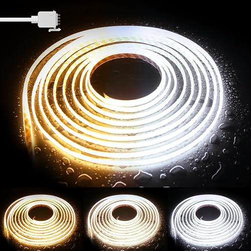 PAUTIX COB LED Strip Light CCT Tunable White IP65 Waterproof,CRI90+ 16.4ft/5m 2700K-6500K Dimmable 24V LED Tape Light,for Under Cabinet Bedroom