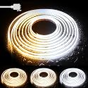 PAUTIX COB LED Strip Light CCT Tunable White IP65 Waterproof,CRI90+ 16.4ft/5m 2700K-6500K Dimmable 24V LED Tape Light,for Under Cabinet Bedroom