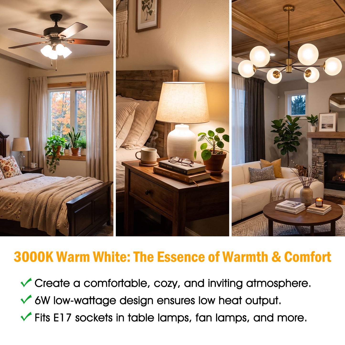 FAGUANGAO E17 Intermediate Base LED G14 Bulbs, 6W 60W Equivalent, 3000K Soft White, 600LM,Globe Light Bulbs for Ceiling Fan, Chandelier Lighting, Not