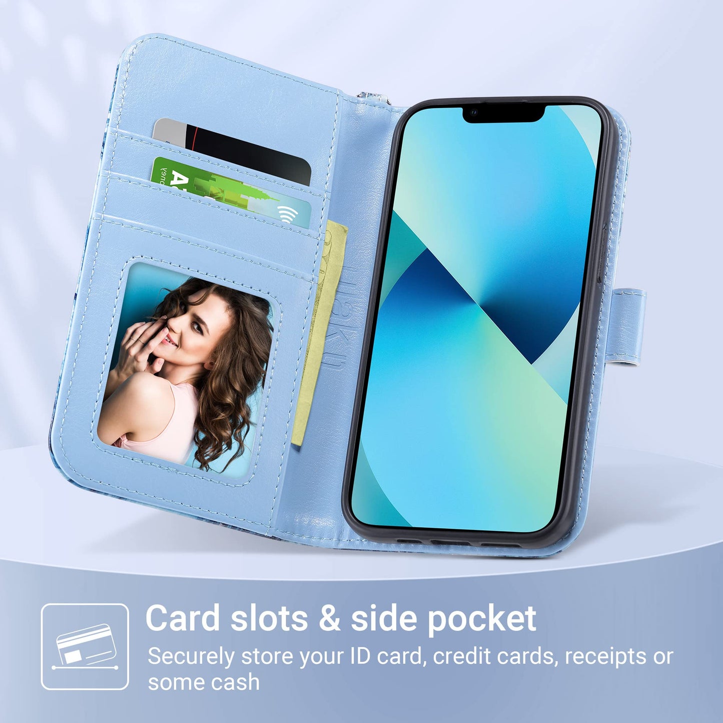 ULAK Compatible with iPhone 13 Pro Max Wallet Case for Women with Credit Card Holders, Designed Flip PU Leather Kickstand Shockproof Protective Cover
