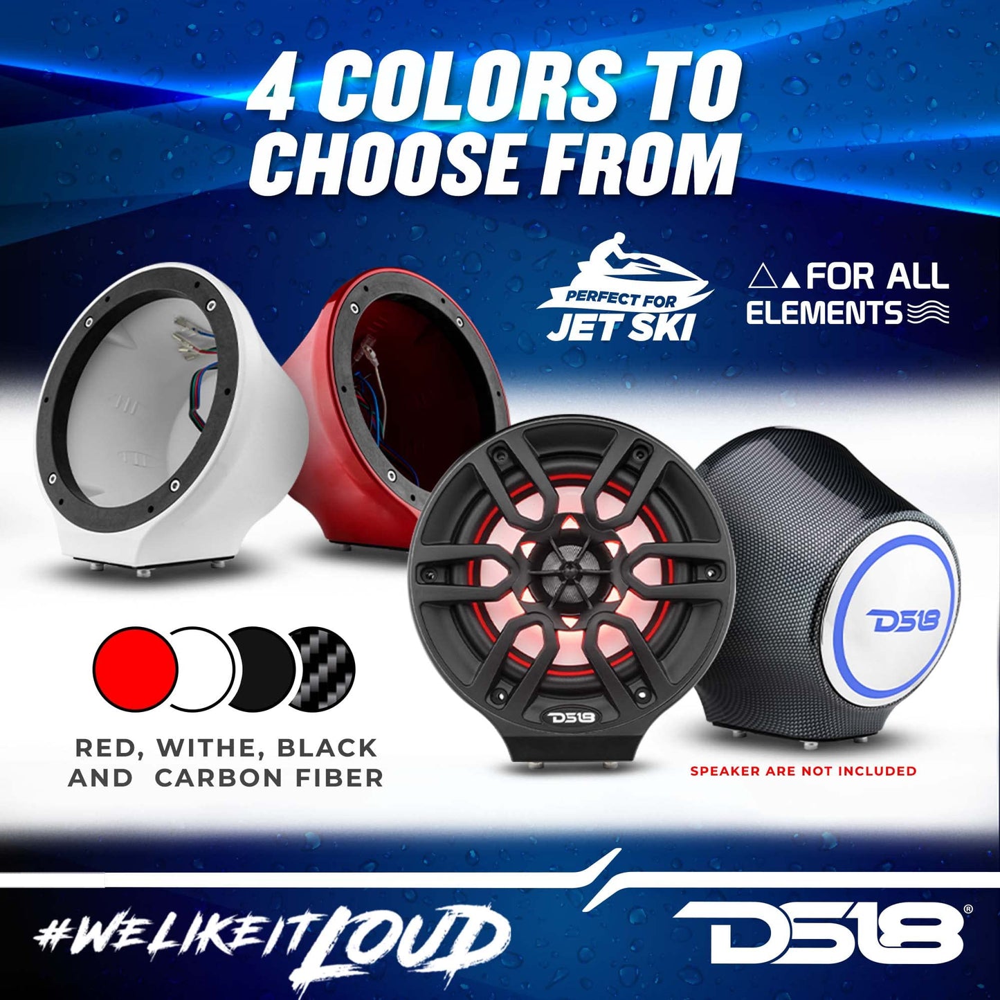 DS18 NXL-JS6/WH White Flat Mount Speaker POD Universal Enclosure 6.5" - for All Elements Jet SKI, Marine, Jeep & UTV/ATV - Pair (NO Speaker)