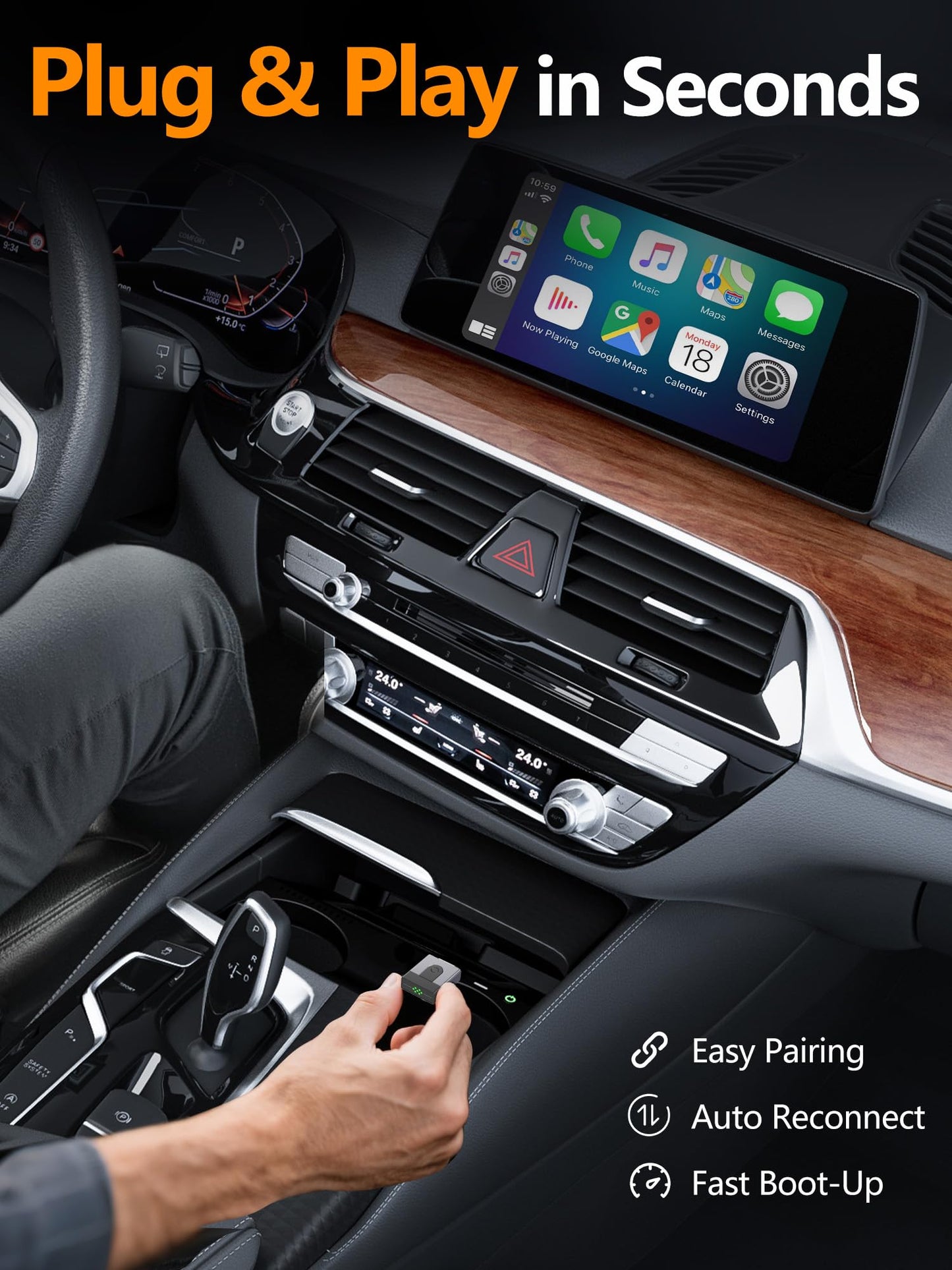 2-in-1 Mini Wireless CarPlay Adapter for Apple CarPlay & Android Auto,Upgrade Wired to Wireless, Fast Auto-Connect, Plug & Play (iOS 10+, Android 10+