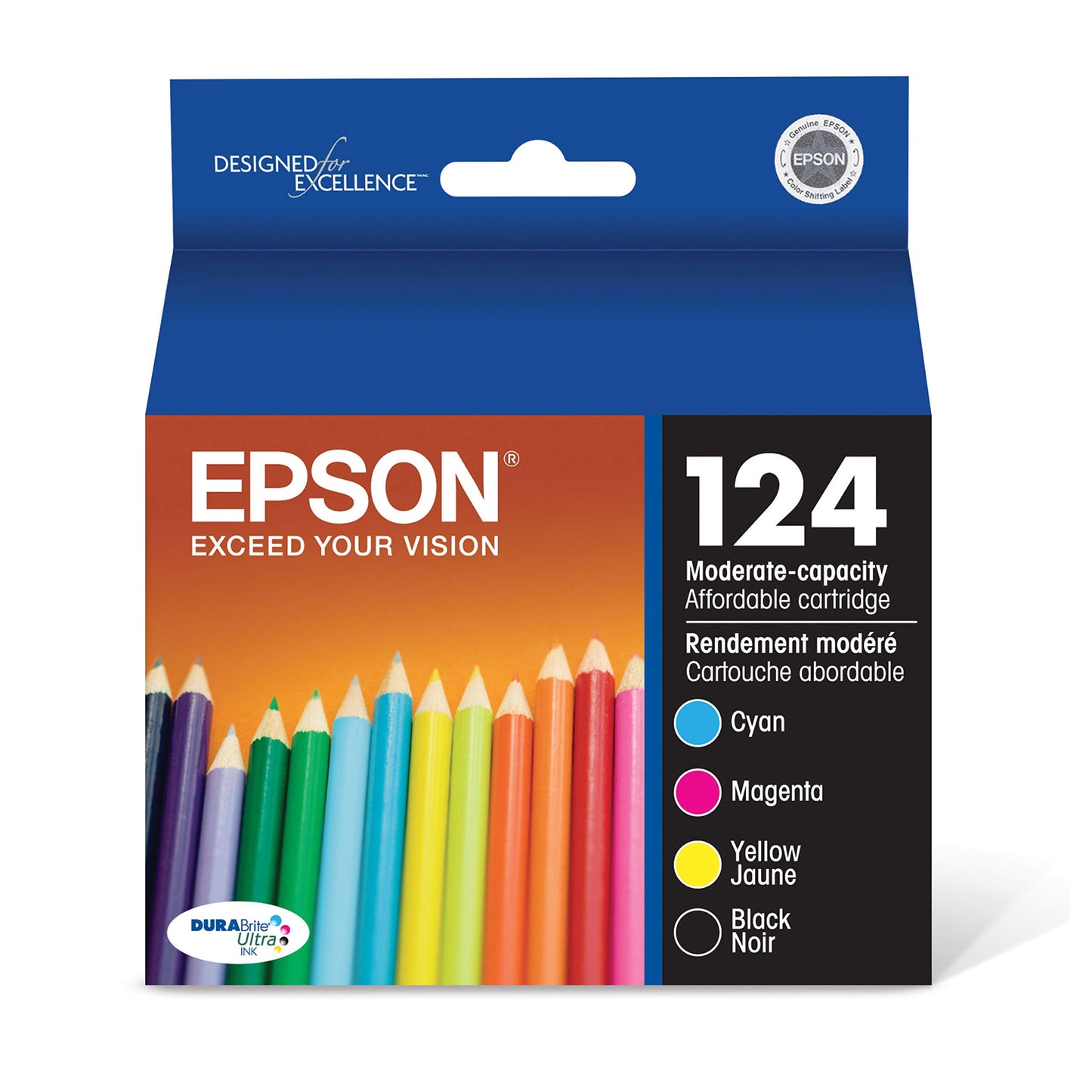 Epson 124 DURABrite Ultra Ink Black & Color Cartridge Combo Pack for Stylus NX-125 127, 130, 230, 330, 420, 430, Workforce WF-320, 323, 325, 435