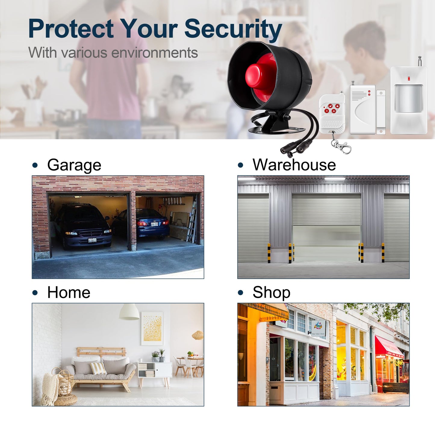 WiFi Alarm Home Security System, 120dB Alarm System with Motion Sensor and Remote Control, WiFi Siren for Shed Garage Alarm