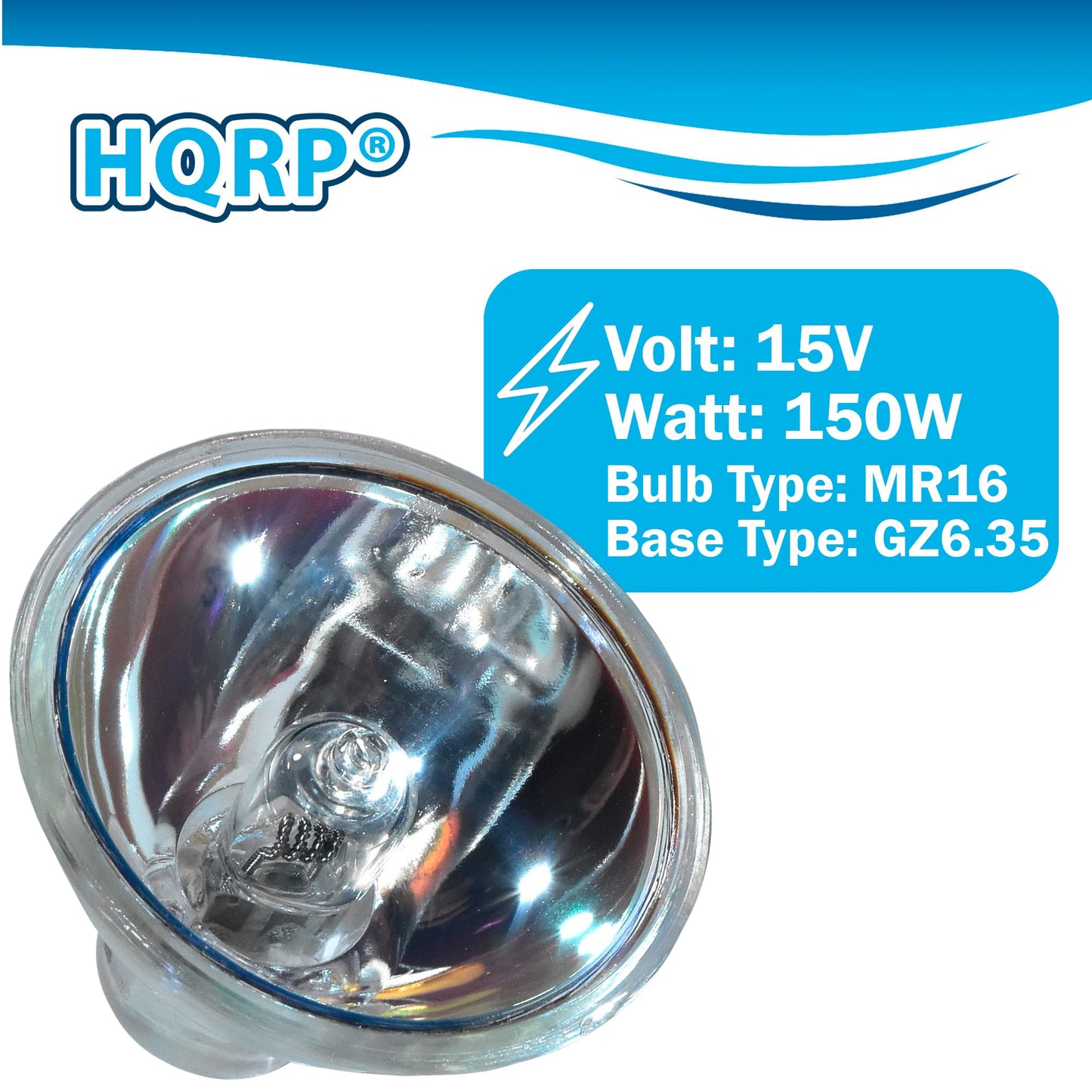 HQRP 2-Pack 15V 150W MR16 Shape GZ6.35 Base Halogen Lamp Compatible with EFR EFR15V150W, 64634 HLX, 64634HLX, 6423, FO Focusline 409713, Osram 54210