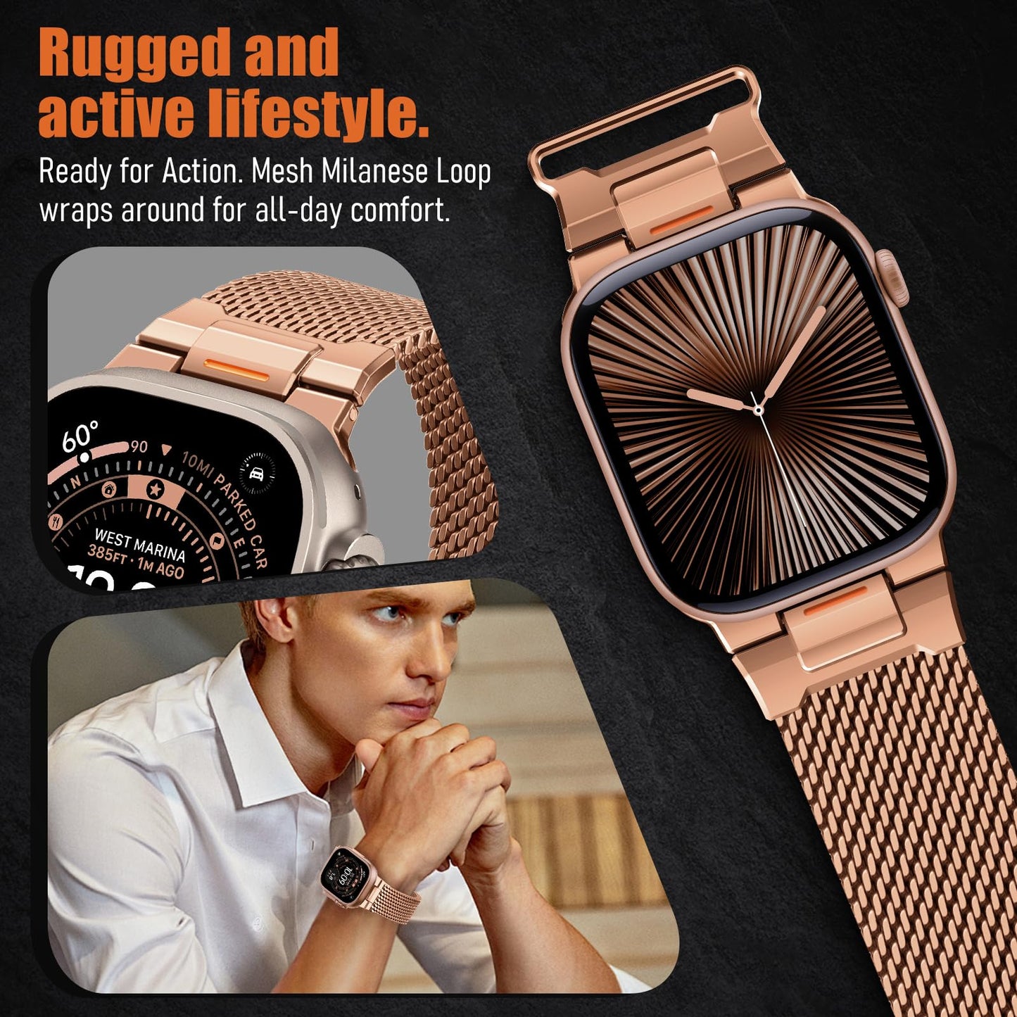 BXUXOHS Milanese Loop for Apple Watch Ultra 3/2 Band 49mm 46mm 45mm 44mm 42mm Men,Tactical Mecha Strap Military-Grade Design,Magnetic Metal Wristband