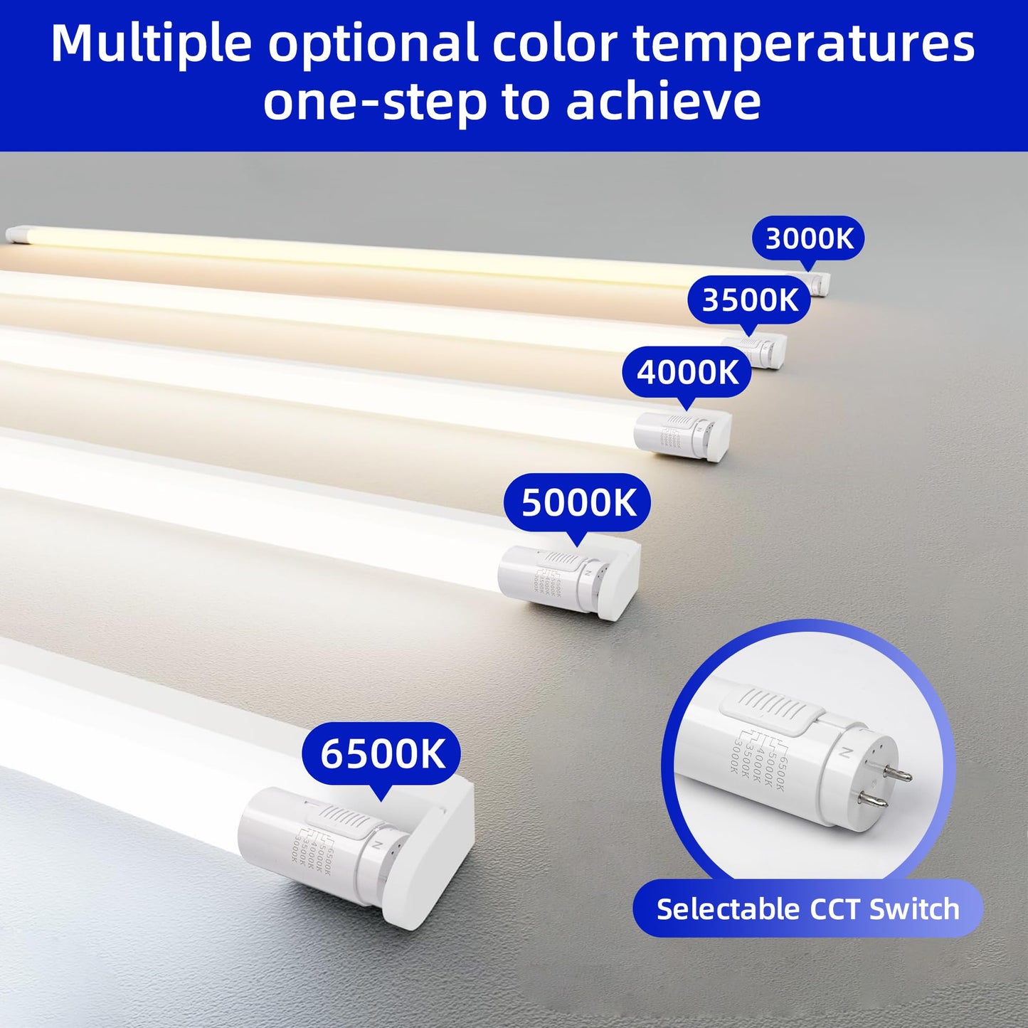 hykolity 20 Pack T8 LED Bulbs 4 Foot, 5CCT 3000-6500K,18W, 2300LM,Type B