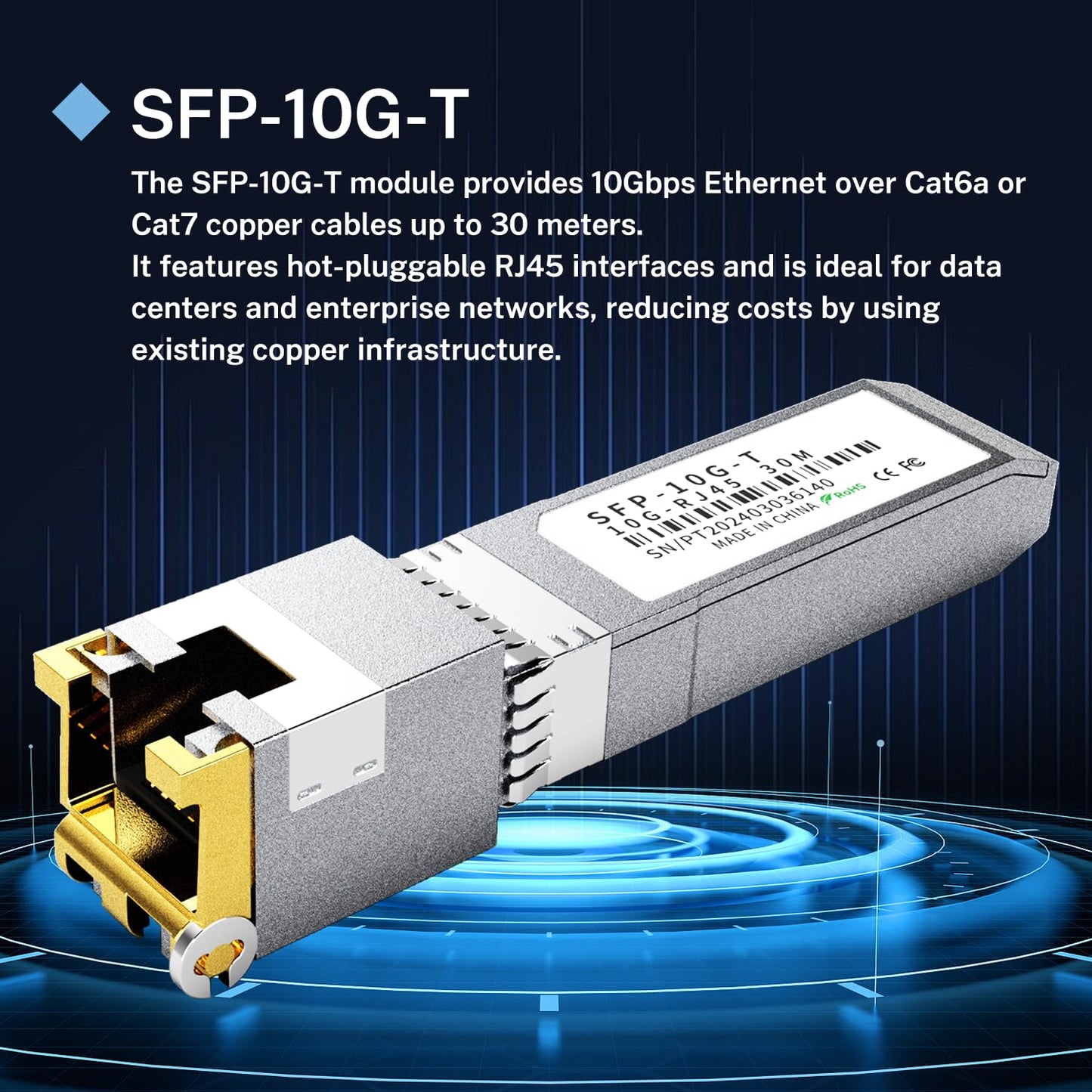 4PCS 10GBASE-T SFP+ RJ45 Copper Transceiver Module, Multi-Rate 1.25G/2.5G/5G/10G up to 30m - Compatible with TP-Link, Cisco SFP-10G-T-S, Ubiquiti