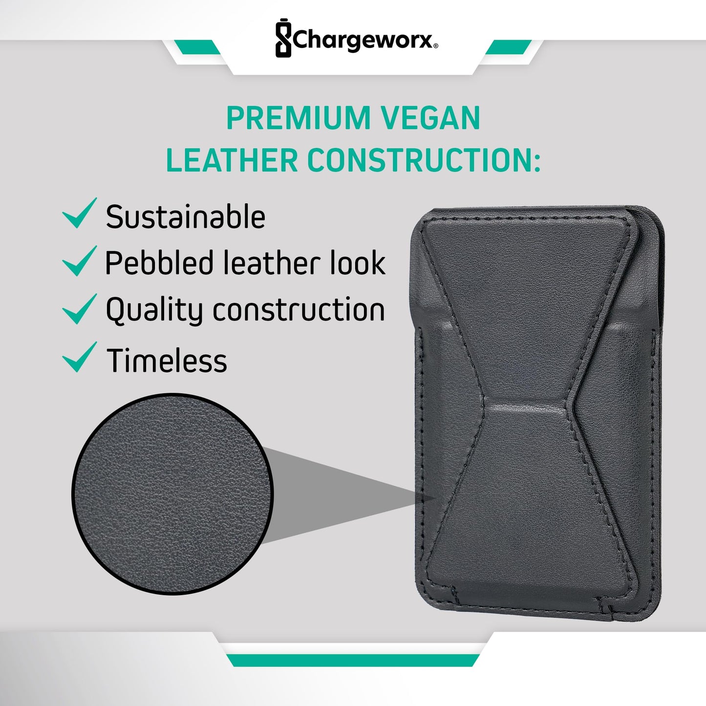 CHARGEWORX Magnetic Wallet for iPhone MagSafe, Slim Card Holder Phone Stand with Strong Magnet Grip, Vegan Leather Minimalist Wallet Case for iPhone