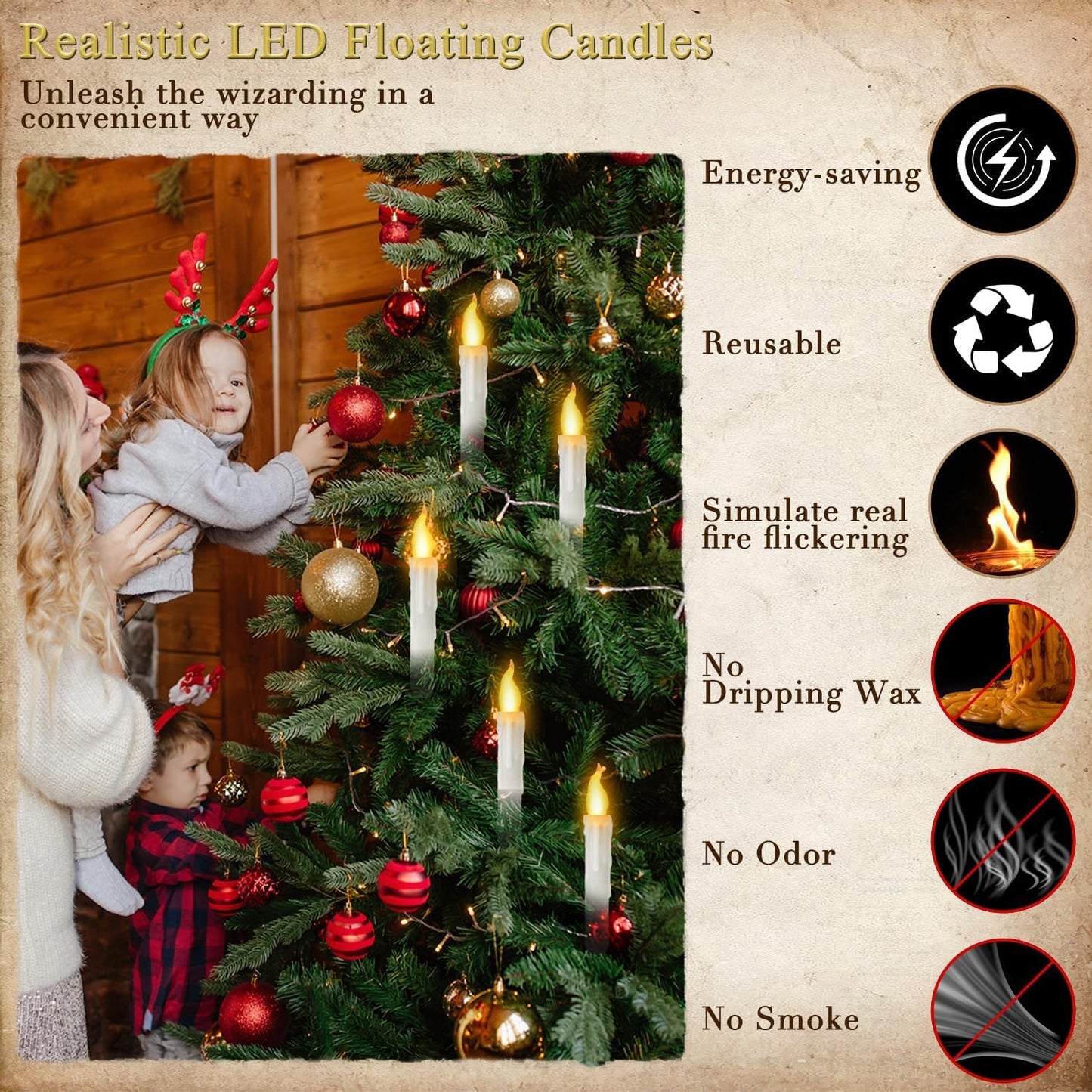 VEUIEIZT Halloween Decorations,Floating Candles with Magic Wand Remote Control-Battery Operated Flickering Flameless Candles for Halloween Decor