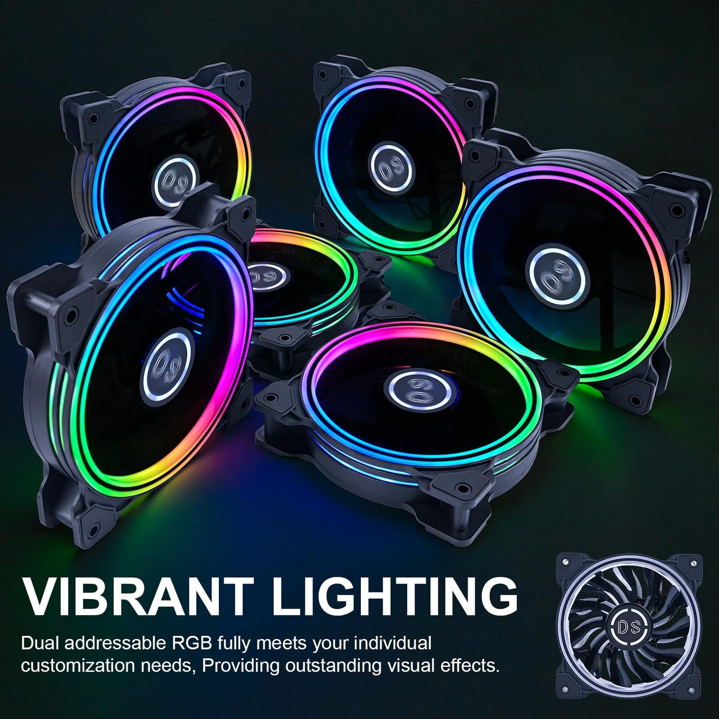 DS 120MM LED Addressable RGB Case Fan with Controller for Computer Cases, Side Lighting for PC CASE, CPU Coolers, Radiators System (3pack RGB Fans