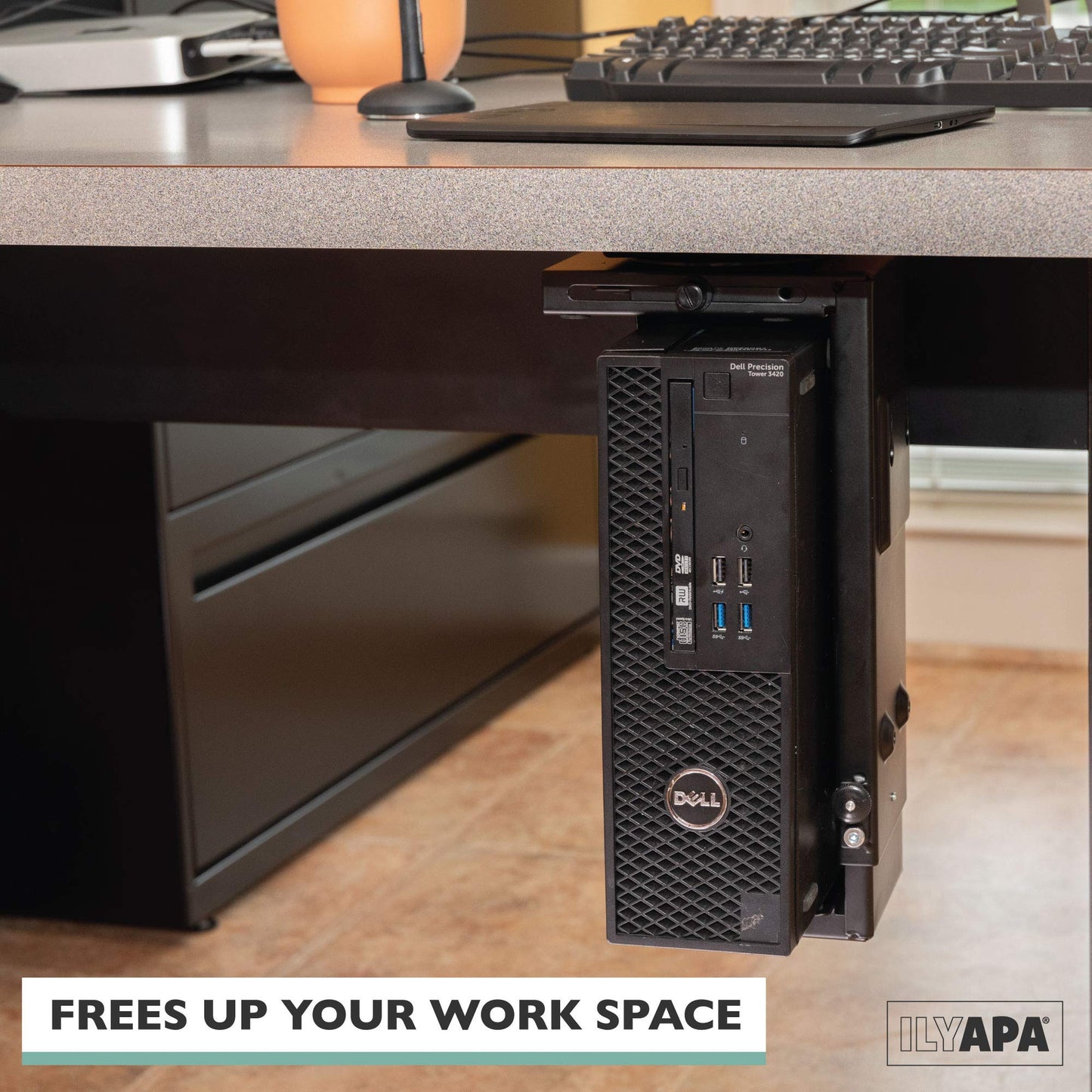 Ilyapa Under Desk Computer Mount with 360 Degree Swivel - CPU Holder for PC Desktop Tower