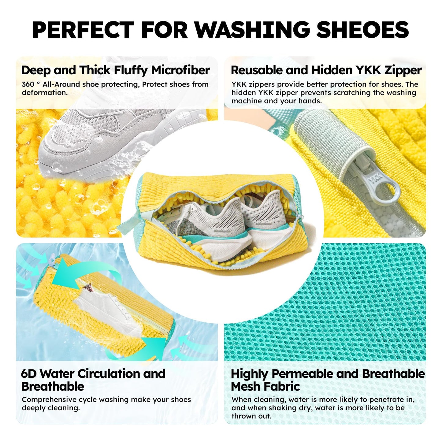 2-Pack Shoe Washing Machine Bags – Reusable Cleaning Bags for Sneakers & Tennis Shoes, Yellow Shoe Cleaner Kit