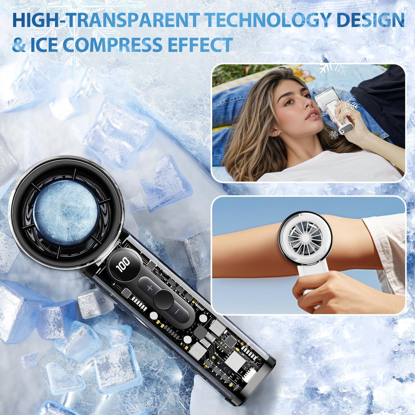 DONGULI 8000mAh Portable Handheld Turbo Fan, Speed(1-100) Adjustable Mini Fans Rechargeable Personal Fan with Ice Compress for Travel Vacation Camping