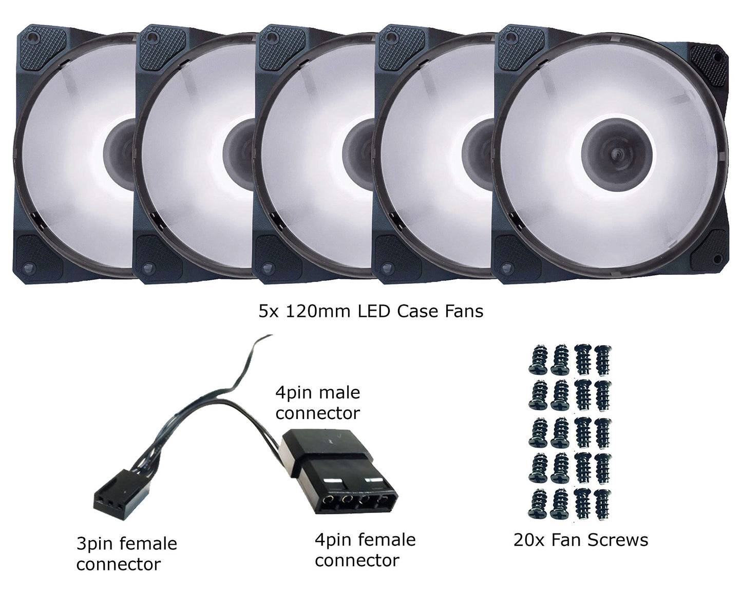 Apevia CO512L-WH Cosmos 120mm White LED Ultra Silent Case Fan w/ 16 LEDs & Anti-Vibration Rubber Pads (5 Pk)