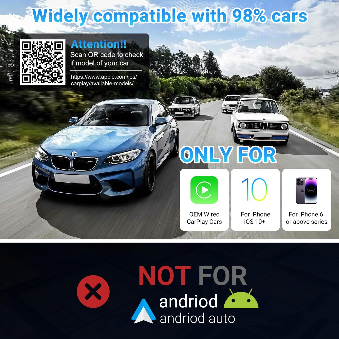 Apple CarPlay Wireless Adapter, Convert Factory Wired CarPlay to Wireless, Bluetooth CarPlay Adapter for iPhone, Auto Connect Plug & Play Supports