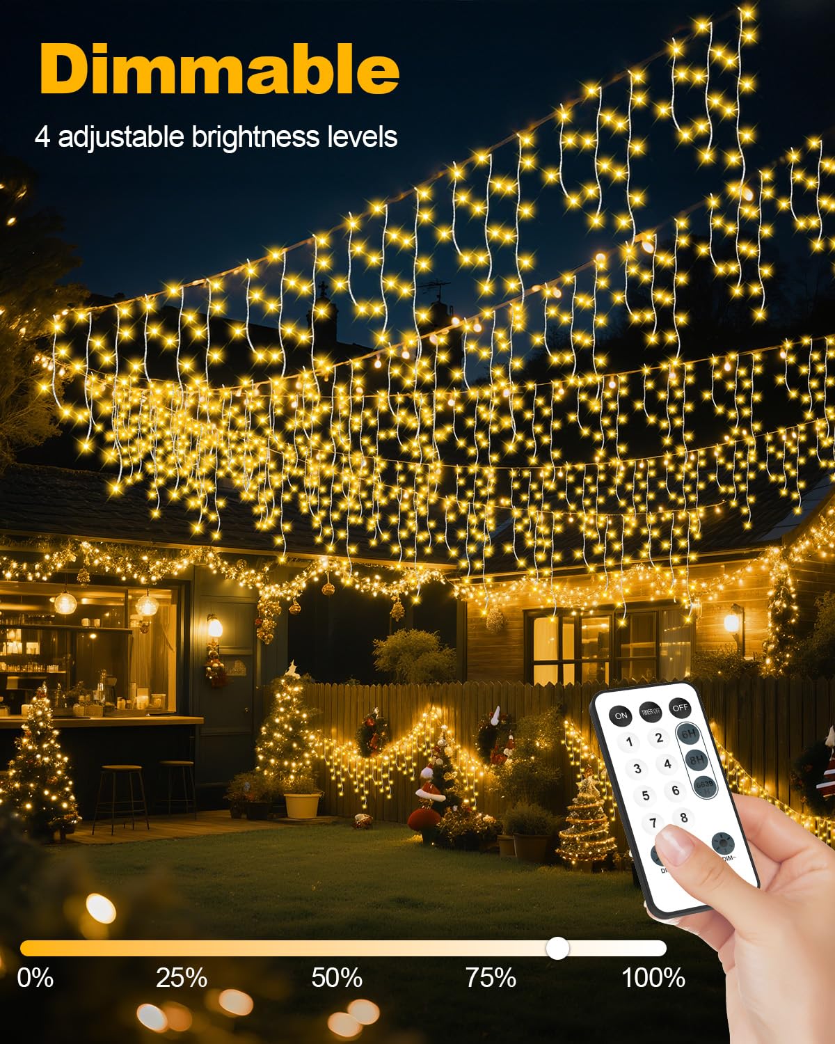 Vynoblip Ice Light Outdoor, Decorations Lights Yellow 33FT 306 LED 8 Modes Plug in Twinkle Fairy Light String with Remote Timer Memory for Roofline