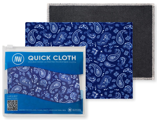 Quick Cloth Microfiber Glasses Cleaning Cloths - 5x7, Paisley Blue, 2 Pack with Case | Double-Sided Lens Cleaner for Eyeglasses, Camera, Screens