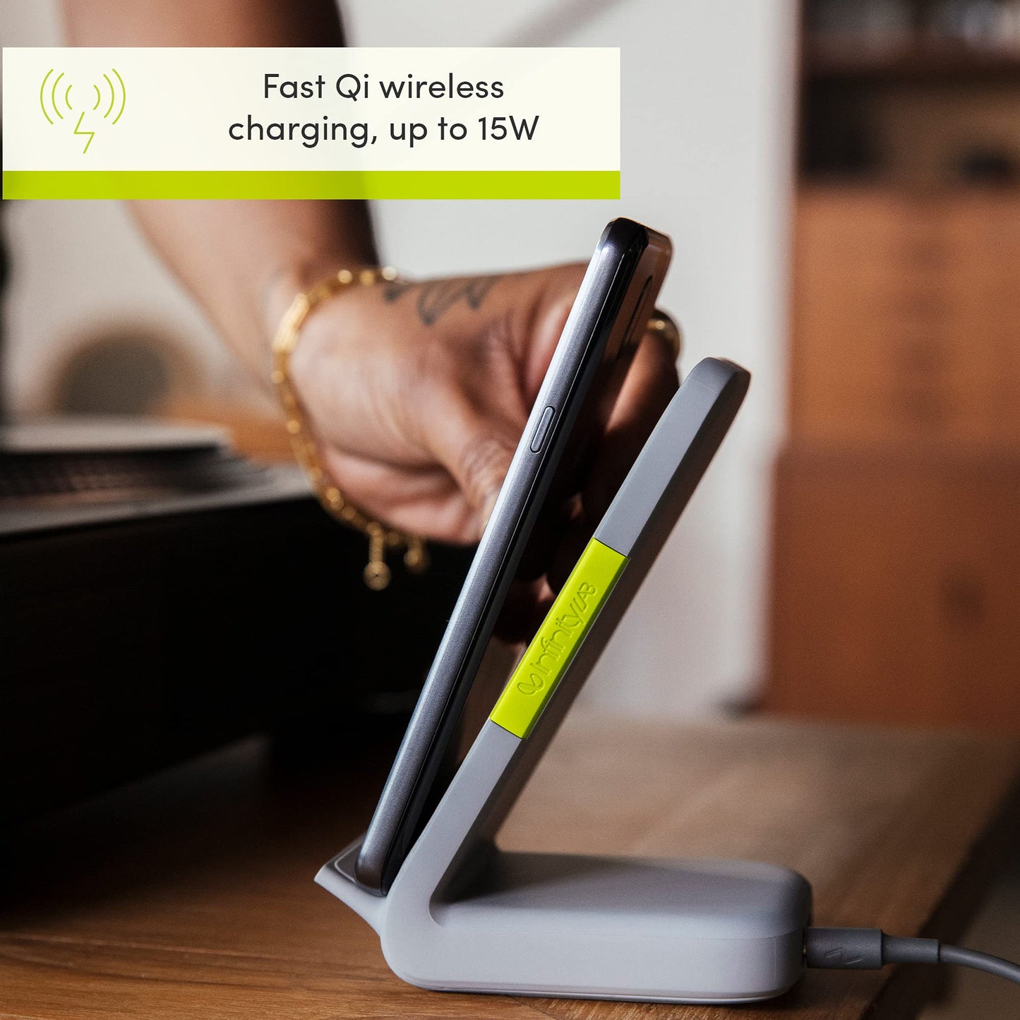 InfinityLab InstantStation Wireless Stand 33W PD USB-C and USB-A Compact Fast Charging Wireless Charger (Black)