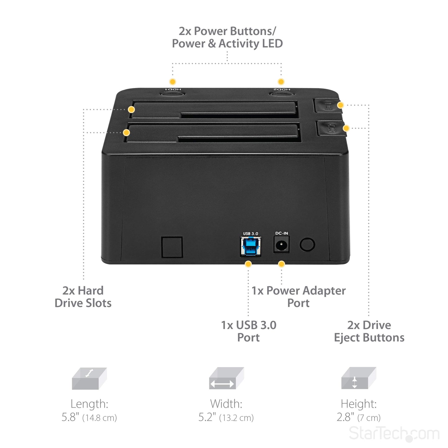 StarTech.com Dual-Bay USB 3.0 To SATA Hard Drive Docking Station, USB Hard Drive Dock, External 2.5/3.5" SATA I/II/III, SSD/HDD Docking Station